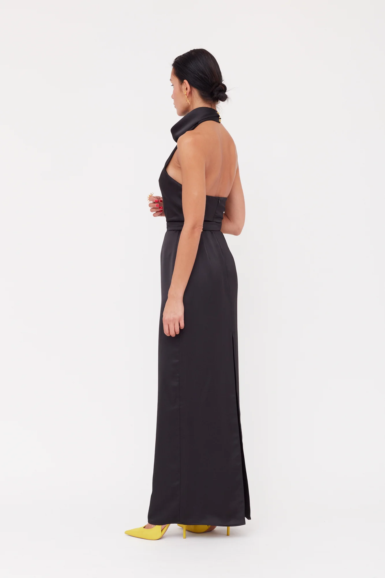 CASANDRA Black Cowl Neck Long Evening Dress - Image 12