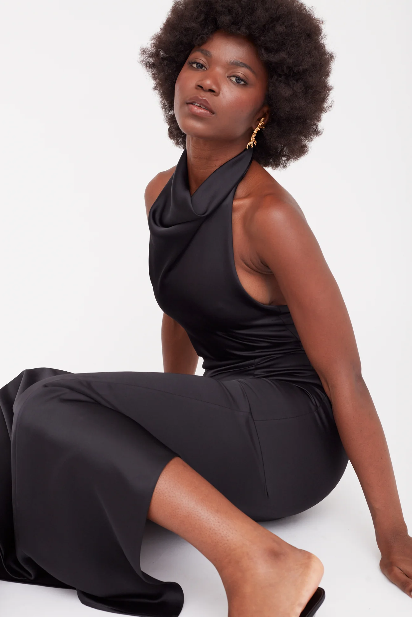 CASANDRA Black Cowl Neck Long Evening Dress - Image 4