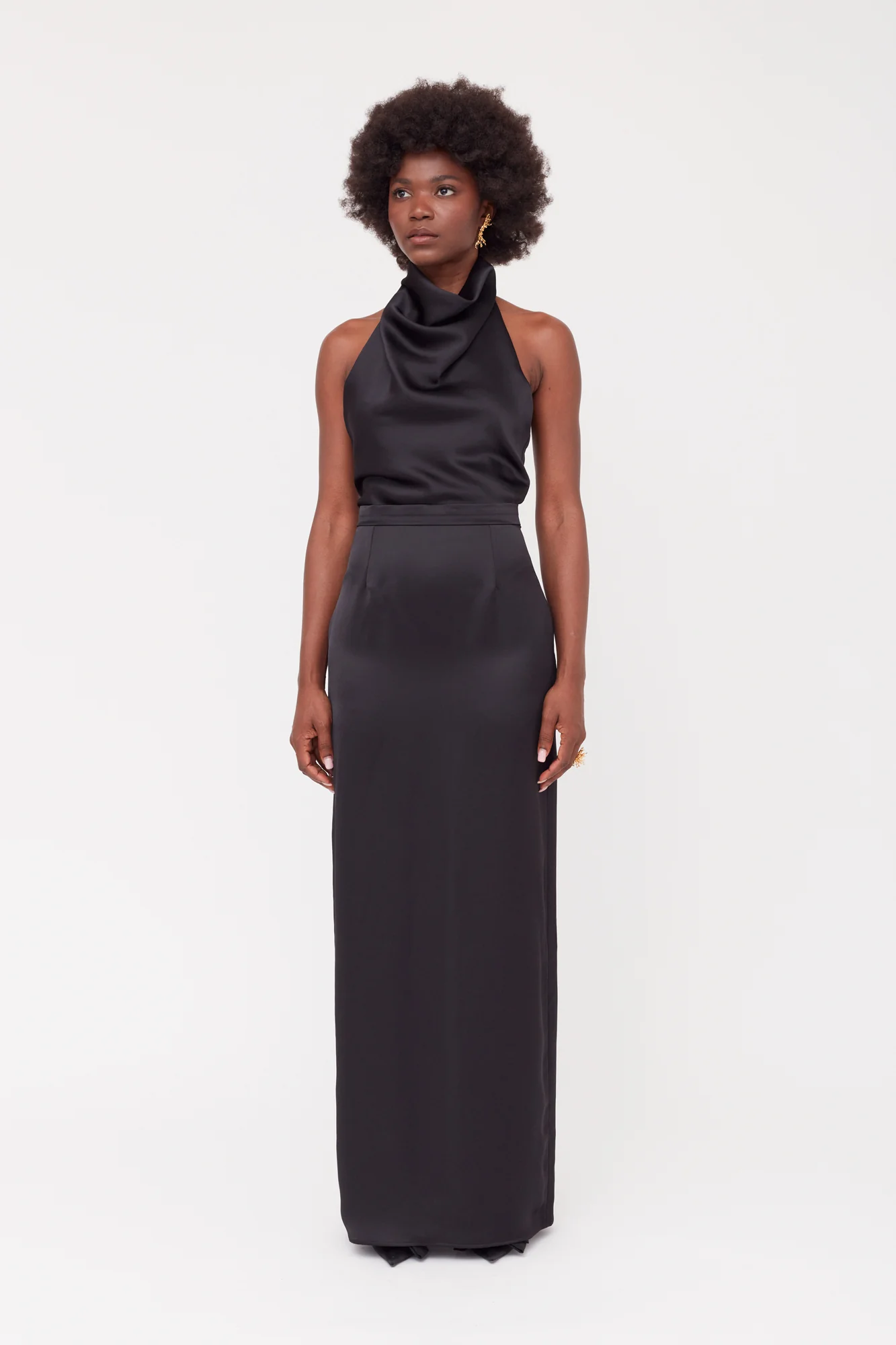 CASANDRA Black Cowl Neck Long Evening Dress - Image 5