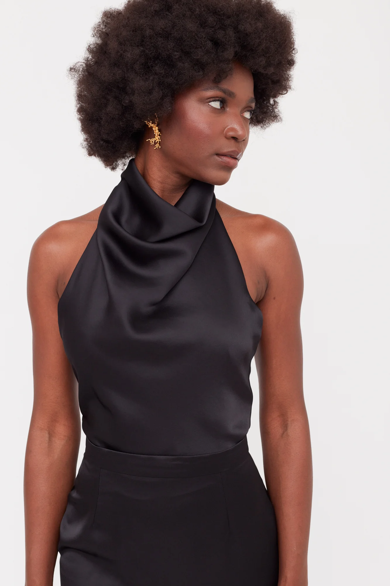 CASANDRA Black Cowl Neck Long Evening Dress - Image 8