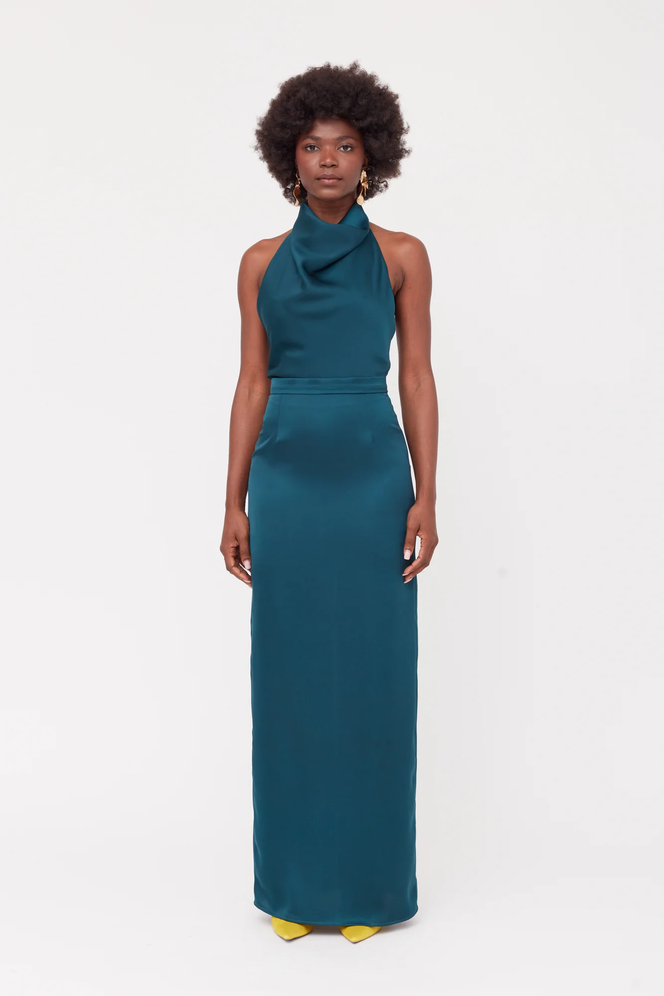 CASANDRA Blue Maxi Evening Dress With Cowl Neck - Image 3