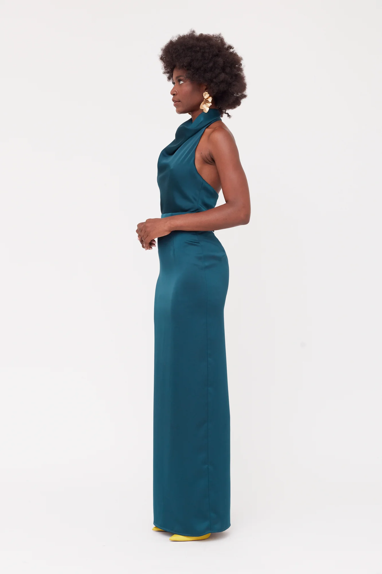 CASANDRA Blue Maxi Evening Dress With Cowl Neck - Image 7