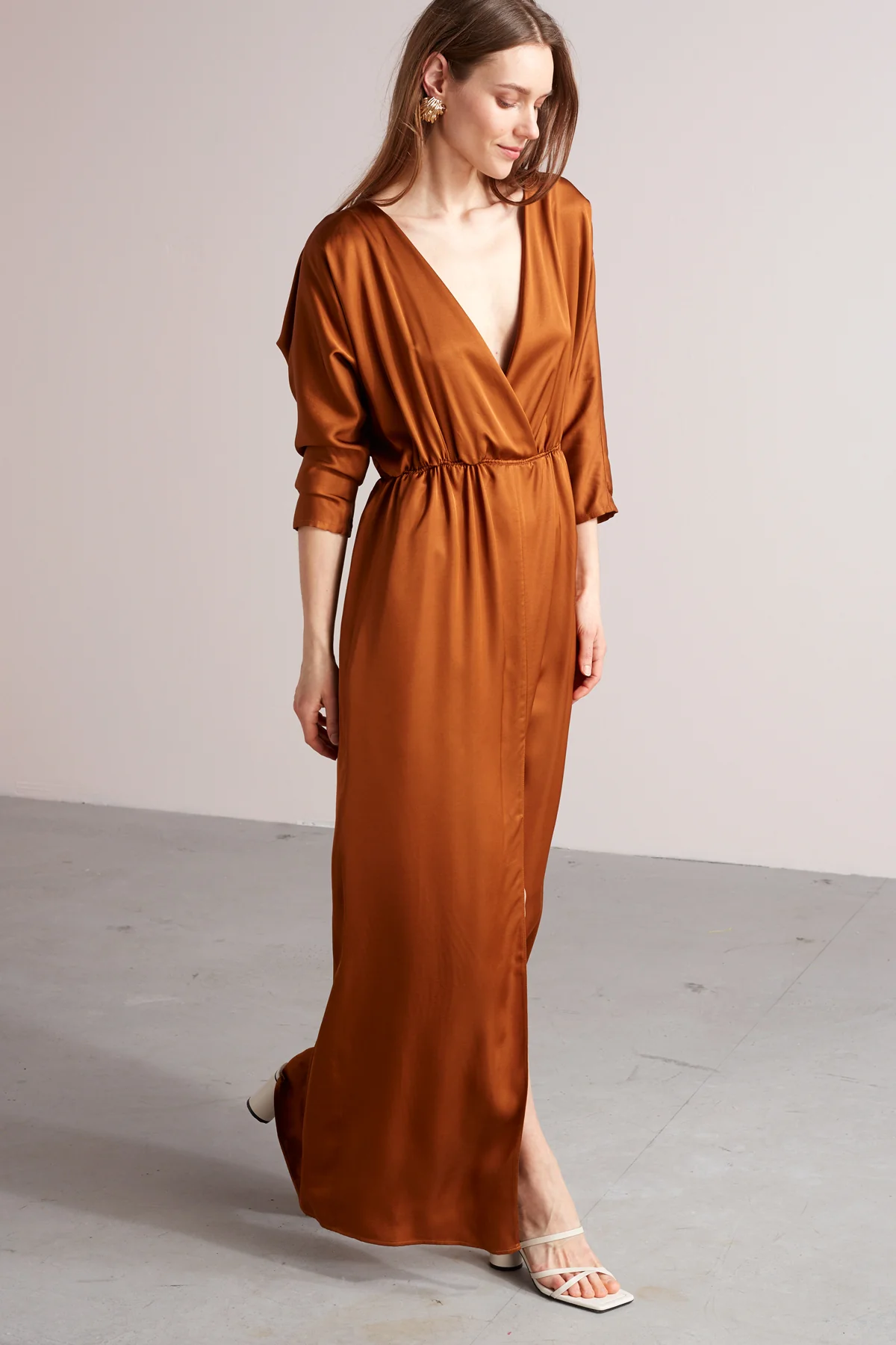 CECILIA oversized kimono sleeve maxi dress in bronze - Image 2