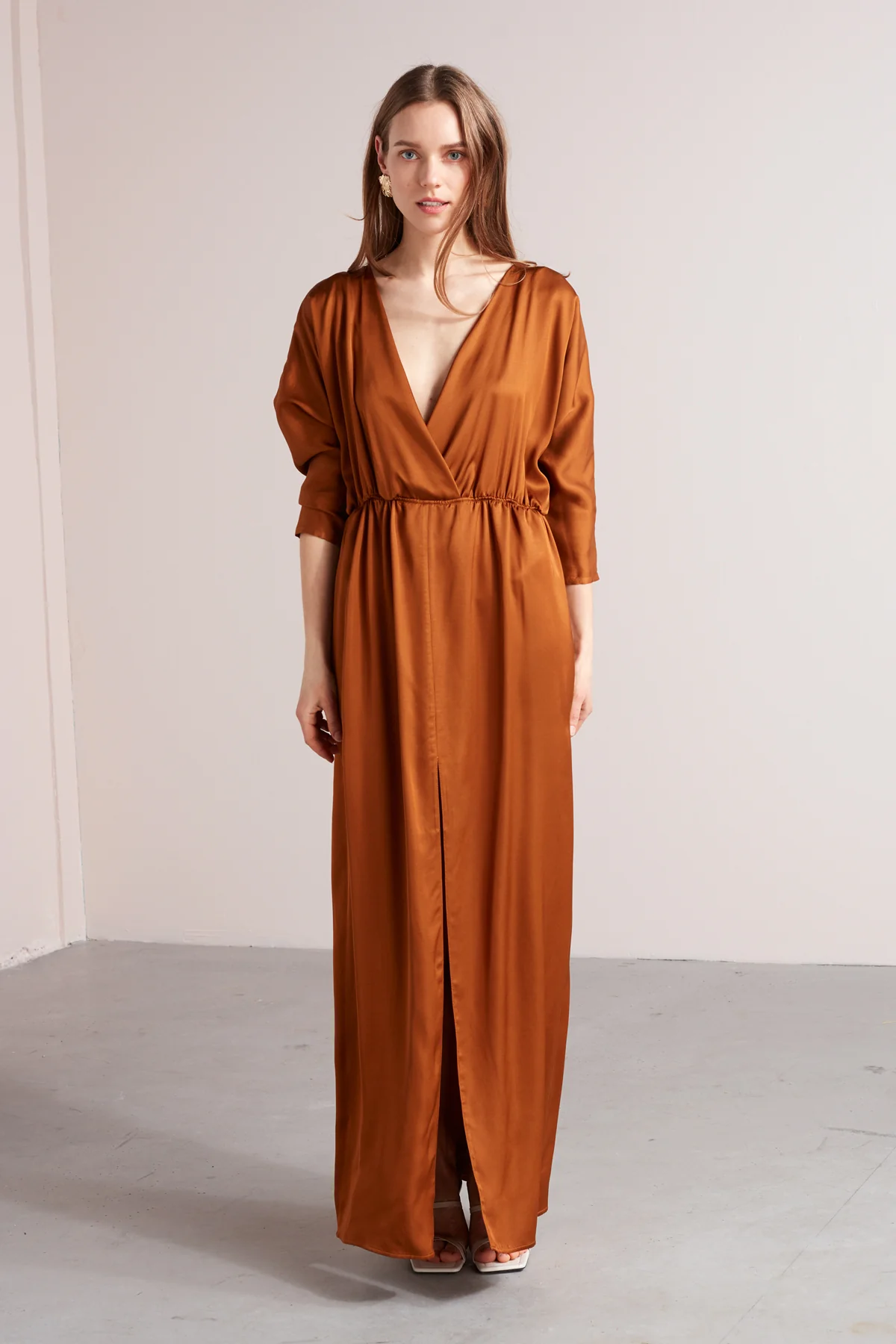 CECILIA oversized kimono sleeve maxi dress in bronze - Image 5