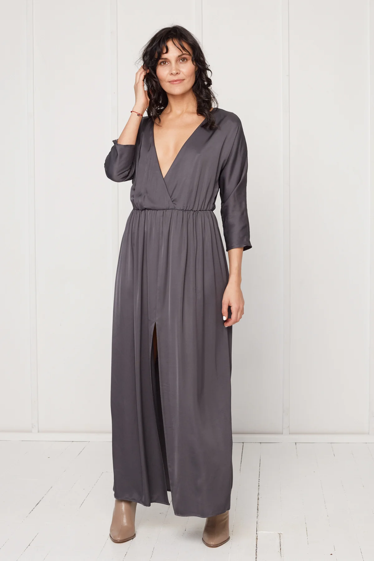 CECILIA oversized kimono sleeve maxi dress in dark grey - Image 2