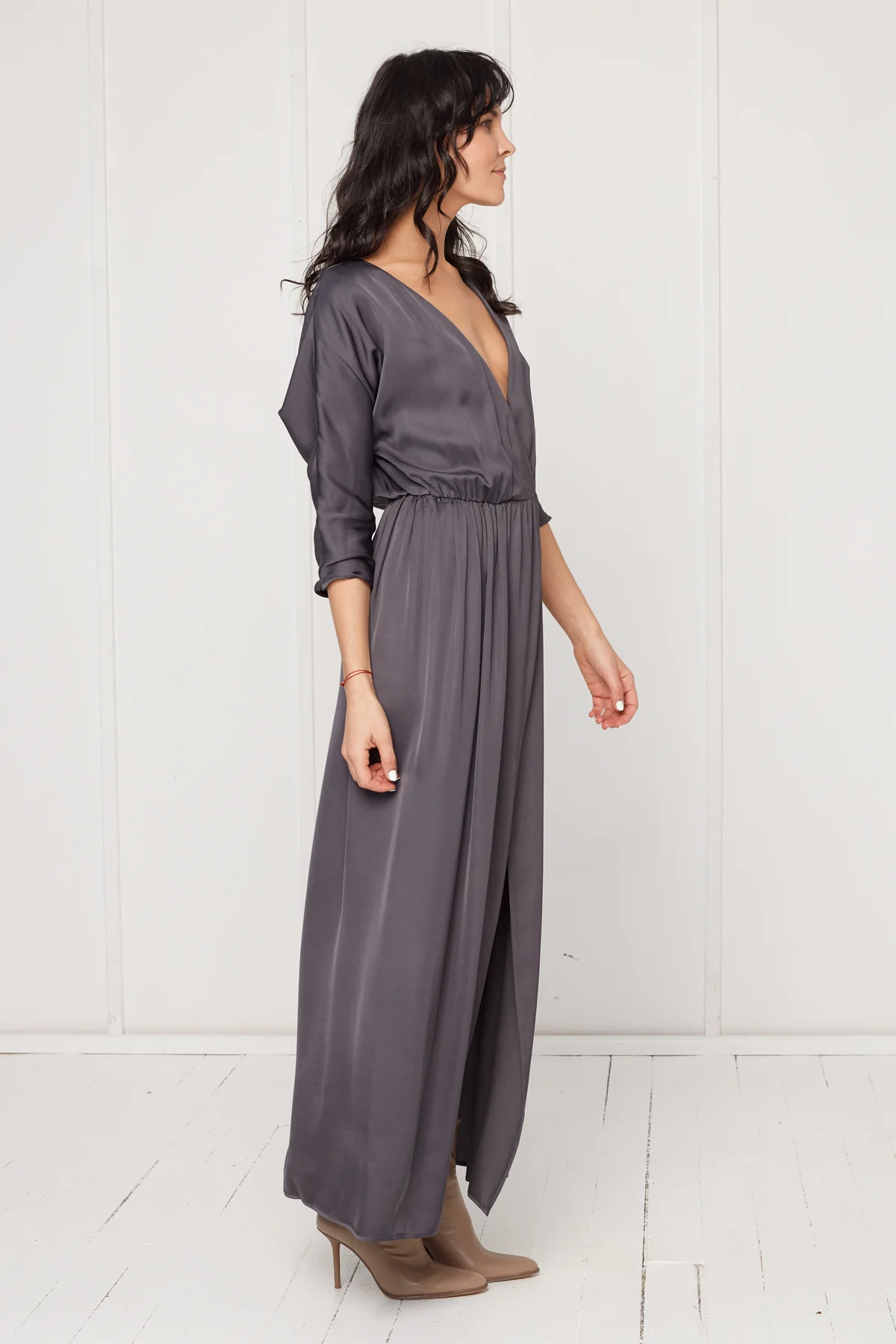 CECILIA oversized kimono sleeve maxi dress in dark grey - Image 3