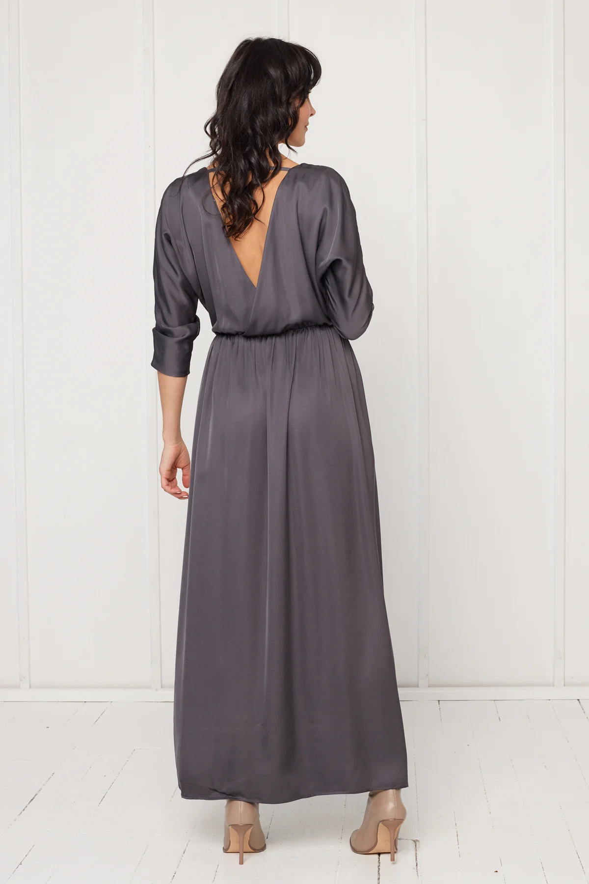 CECILIA oversized kimono sleeve maxi dress in dark grey - Image 4