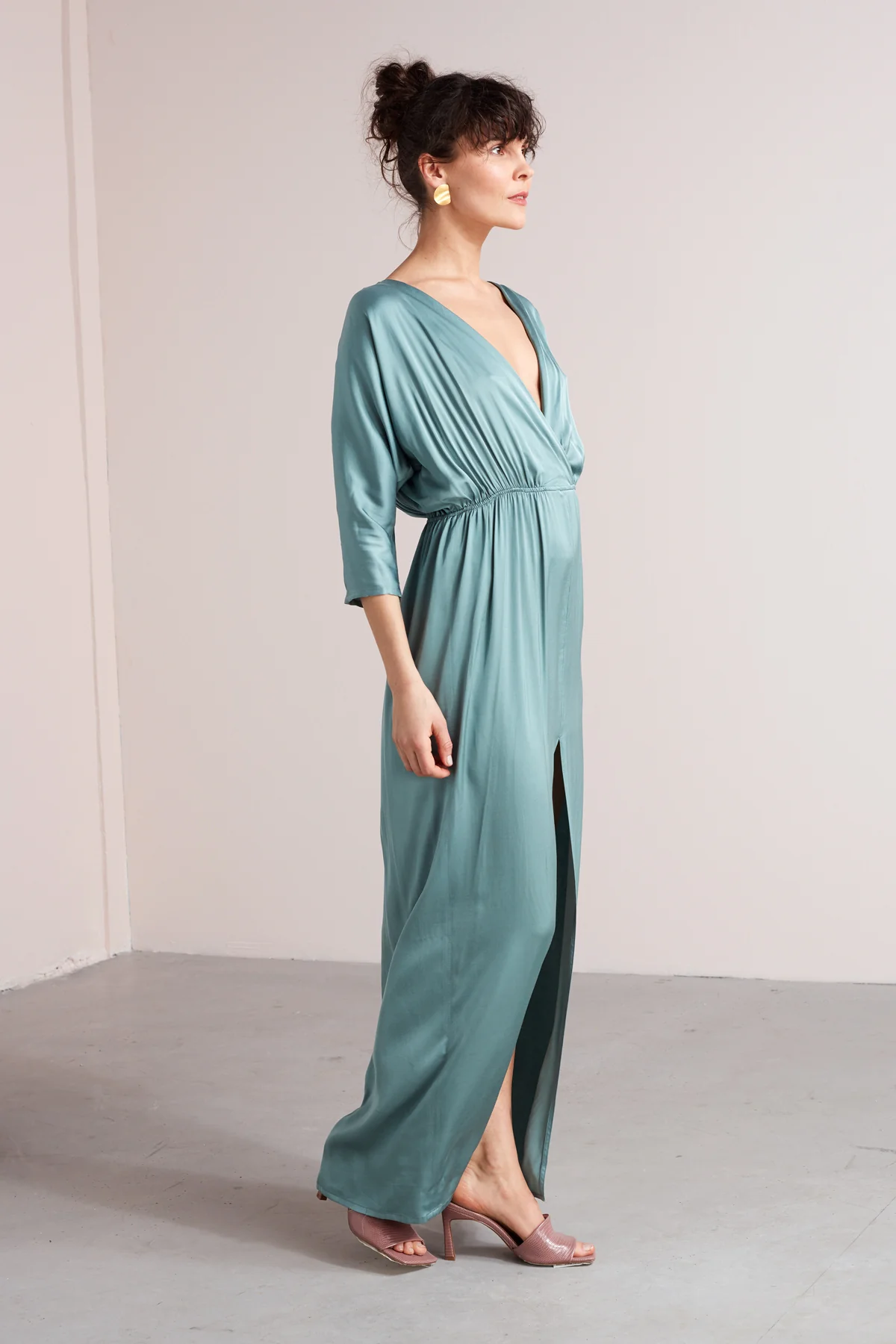 CECILIA oversized kimono sleeve maxi dress in dusty blue