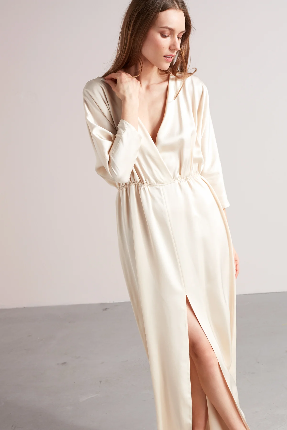CECILIA oversized kimono sleeve maxi dress in light cream - Image 3