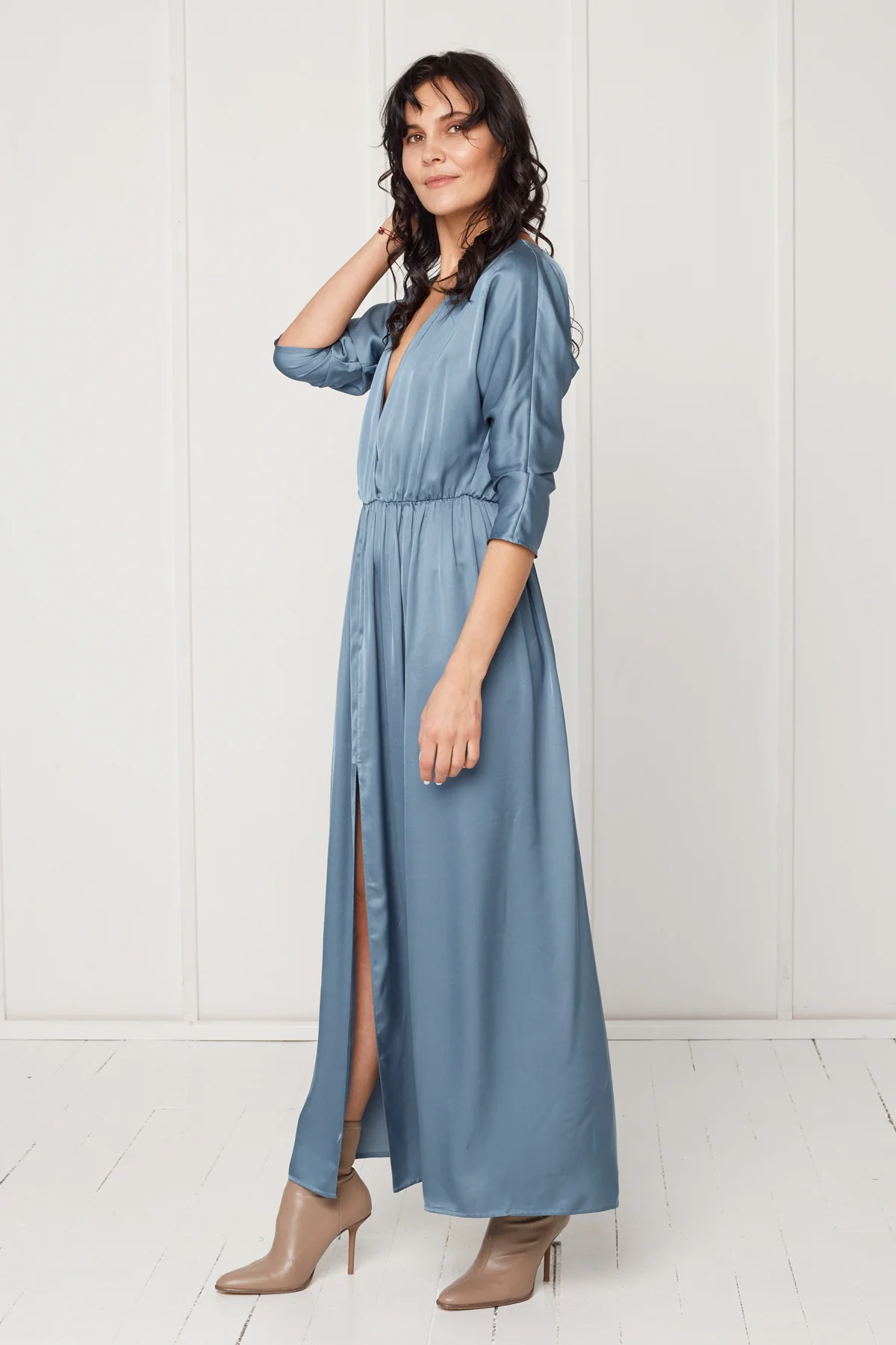 CECILIA oversized kimono sleeve maxi dress in stone blue - Image 2