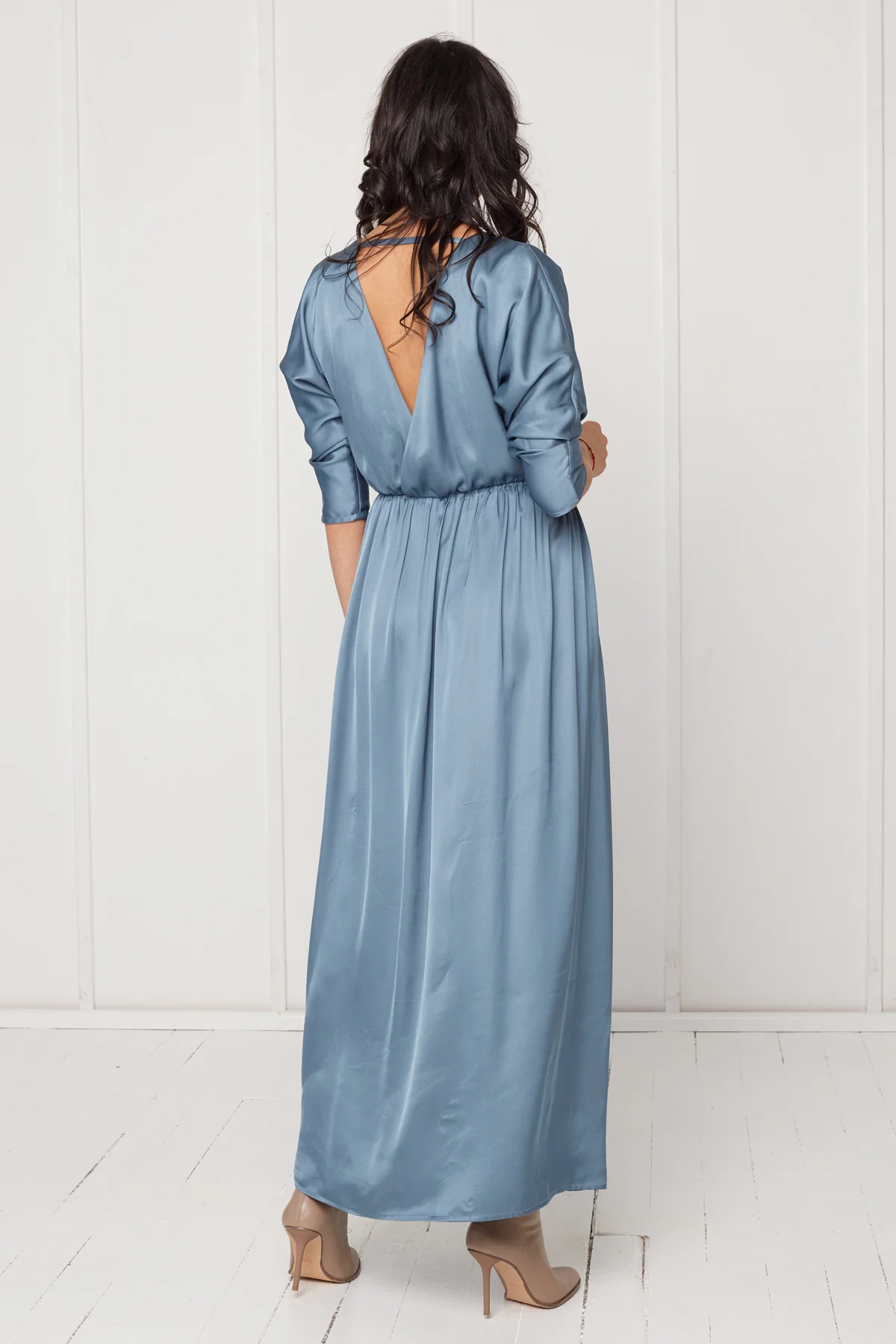 CECILIA oversized kimono sleeve maxi dress in stone blue - Image 3