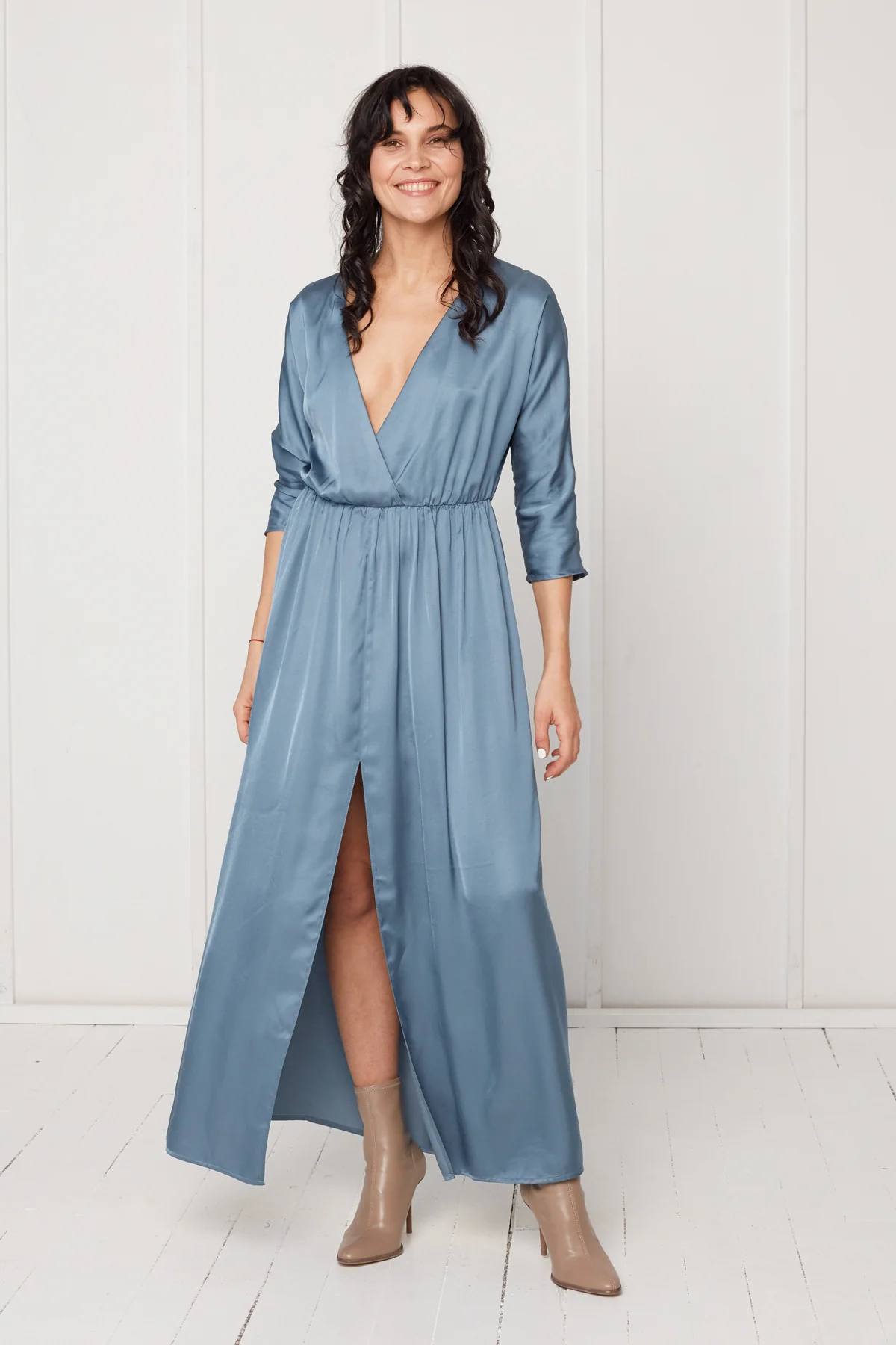 CECILIA oversized kimono sleeve maxi dress in stone blue - Image 4