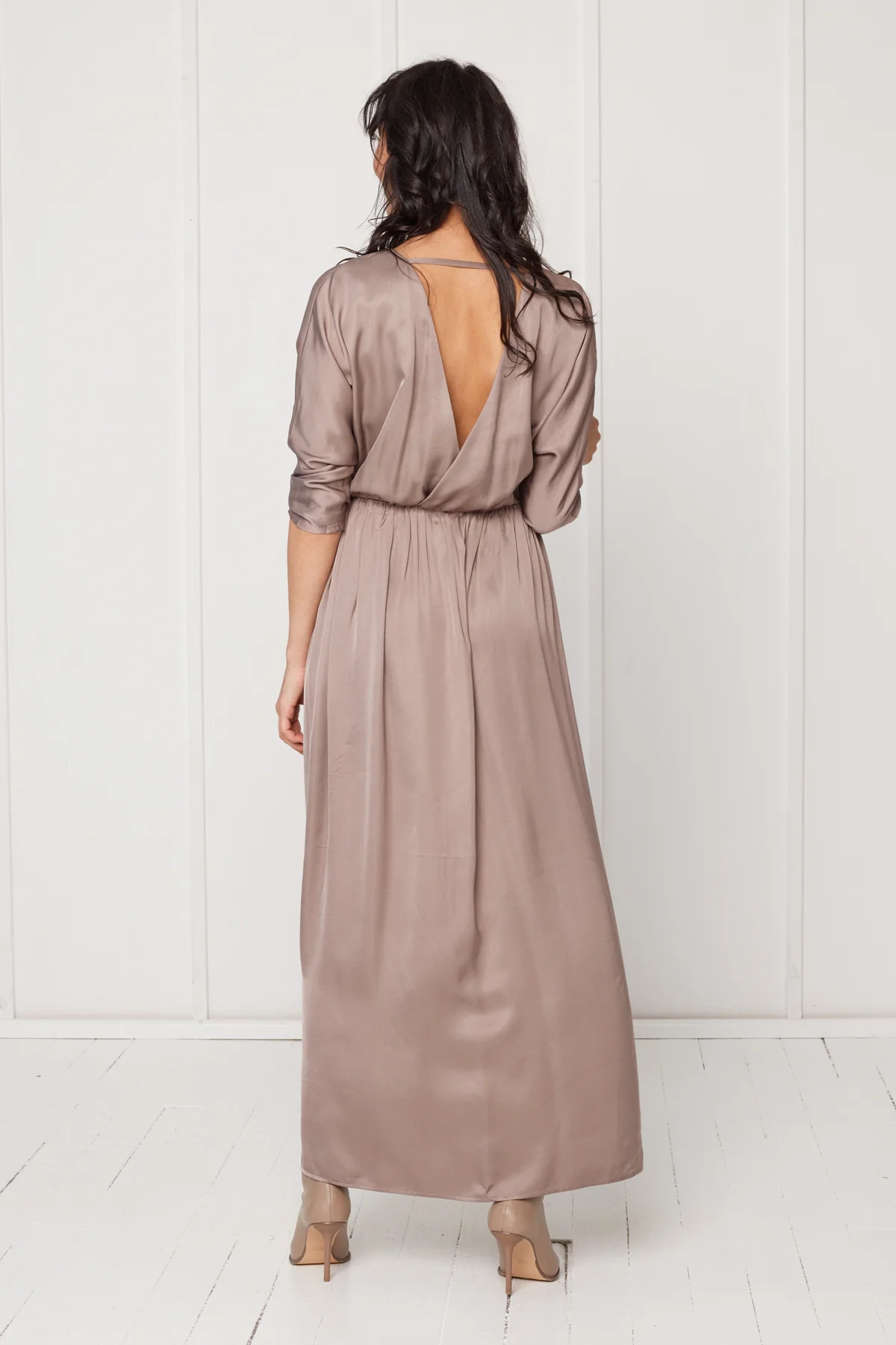 CECILIA oversized kimono sleeve maxi dress in taupe - Image 3