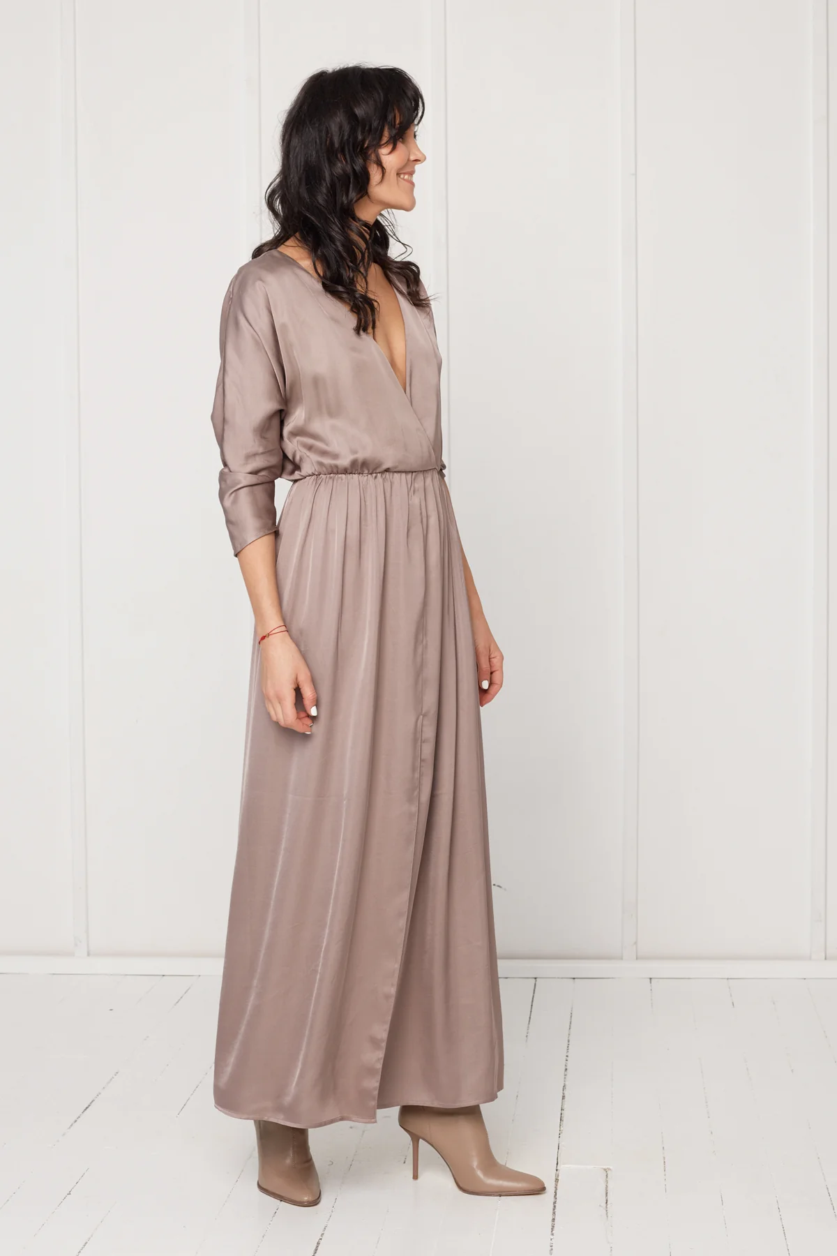 CECILIA oversized kimono sleeve maxi dress in taupe - Image 4