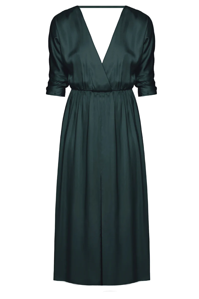 CIARA oversized kimono sleeve midi dress in dark green - Image 4