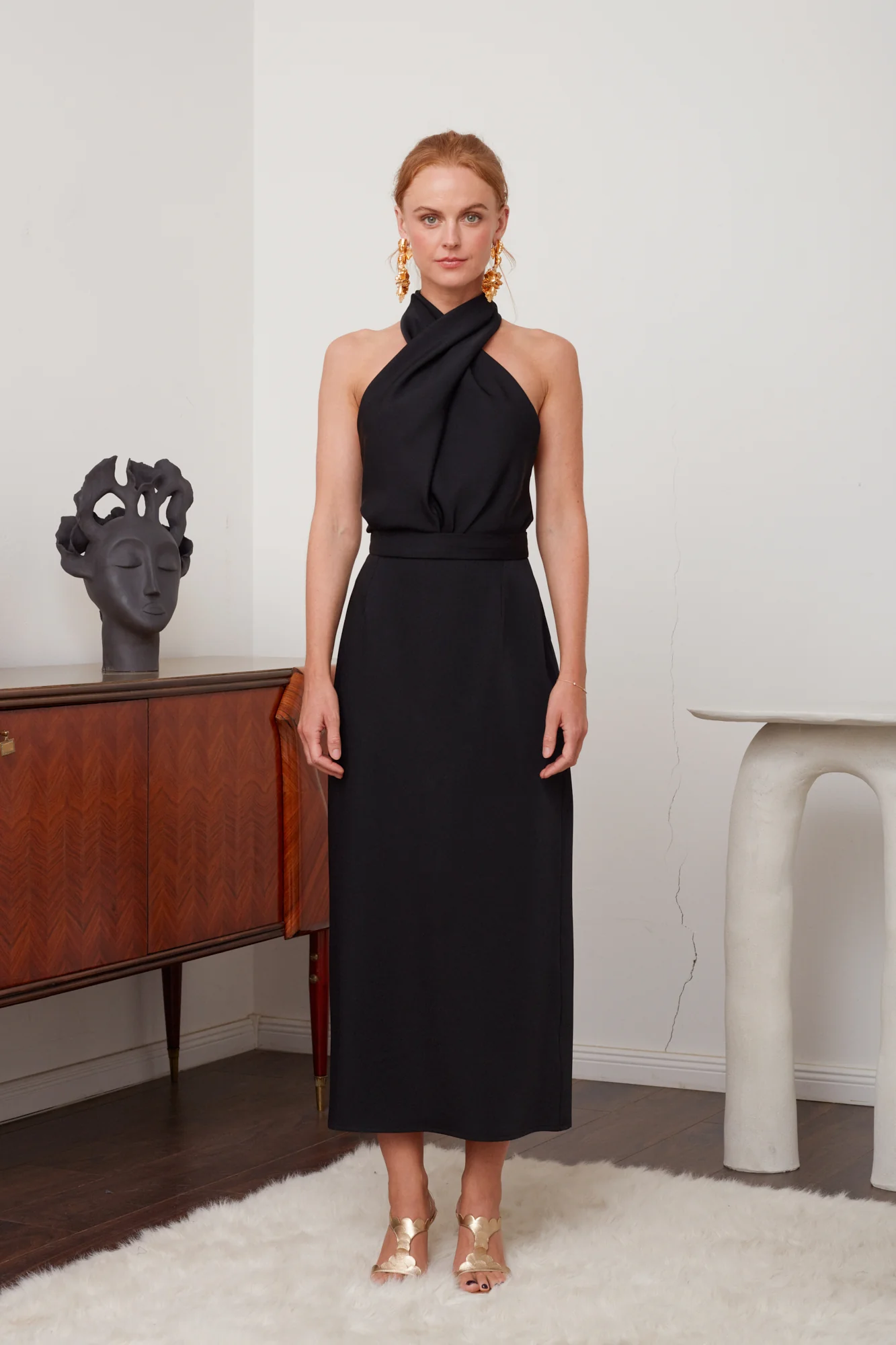 CELIA black X neck midi party dress - Image 4