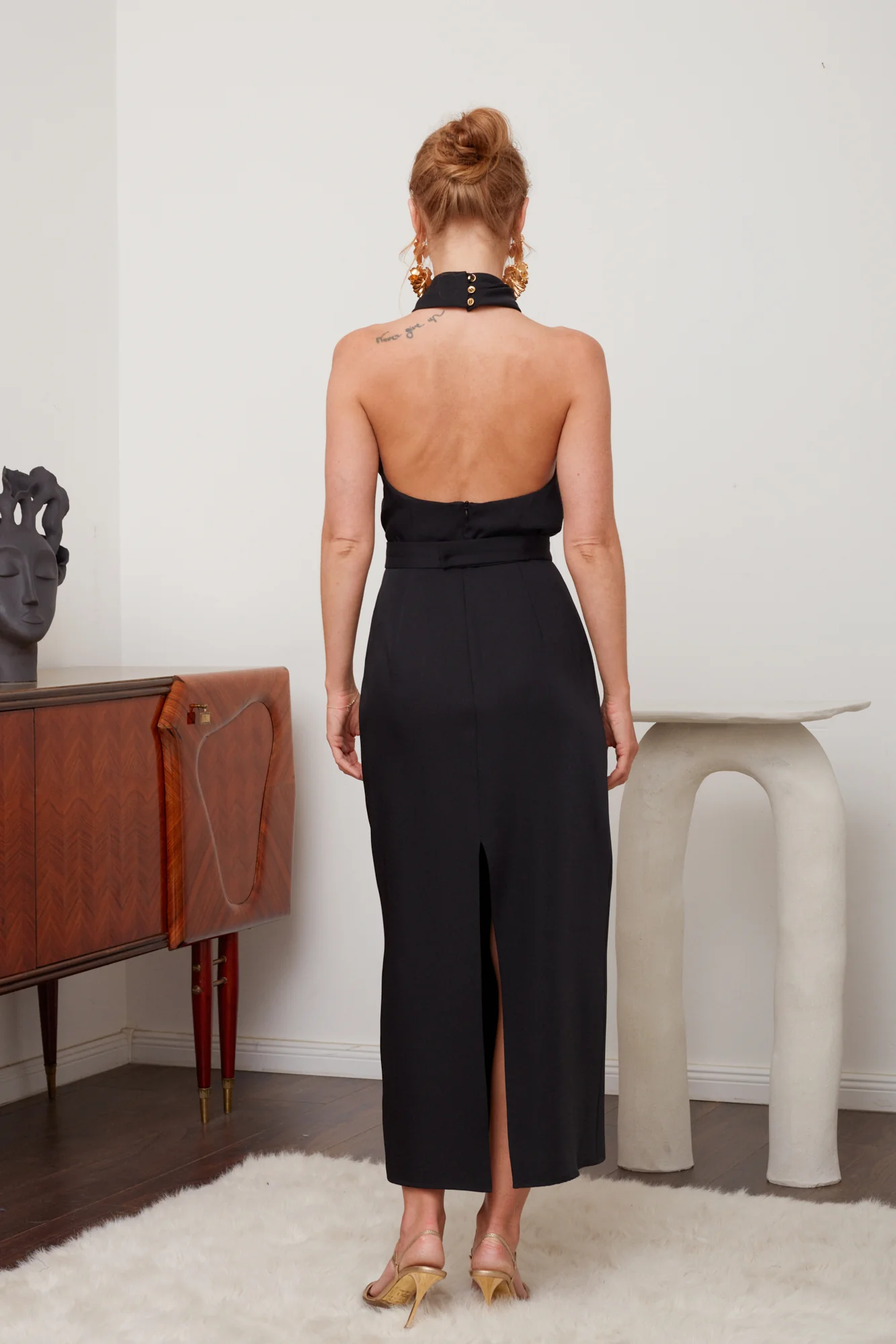 CELIA black X neck midi party dress - Image 6