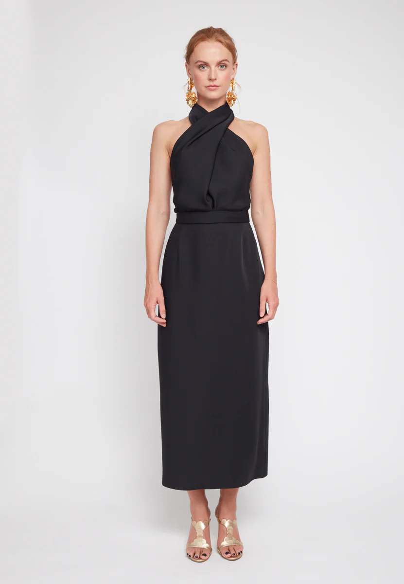 CELIA black X neck midi party dress - Image 8