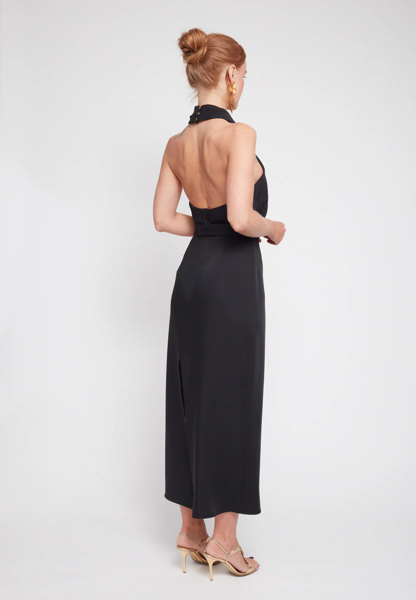 CELIA black X neck midi party dress - Image 9