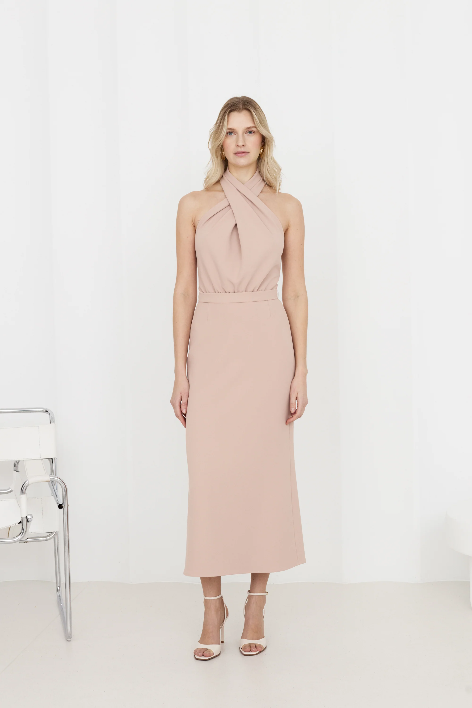 CELIA dusty pink halter neck midi dress - Image 3