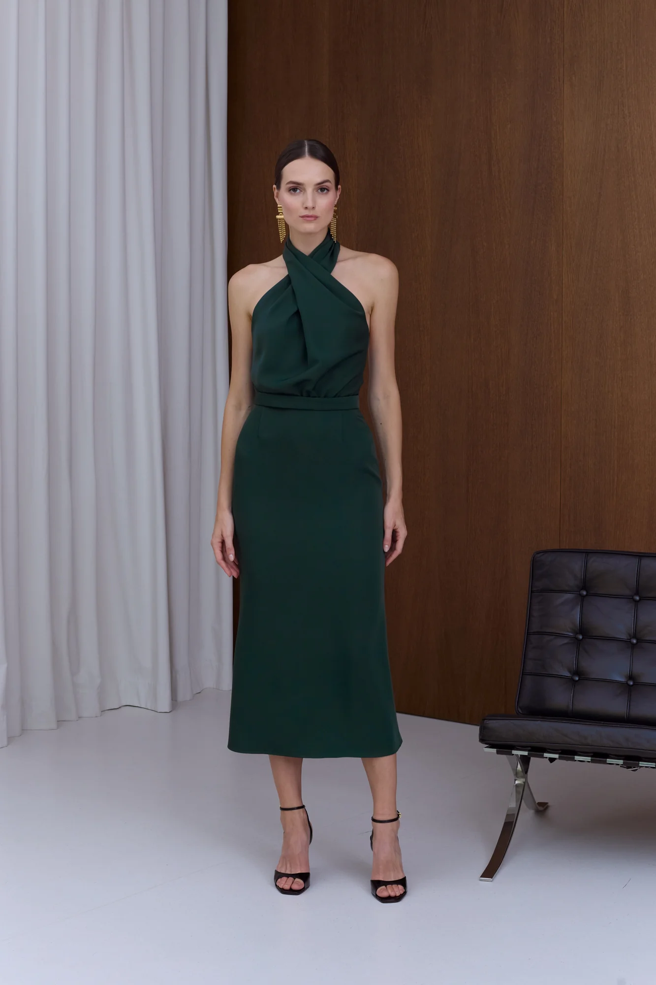 CELIA Green X Neck Midi Party Dress - Image 2