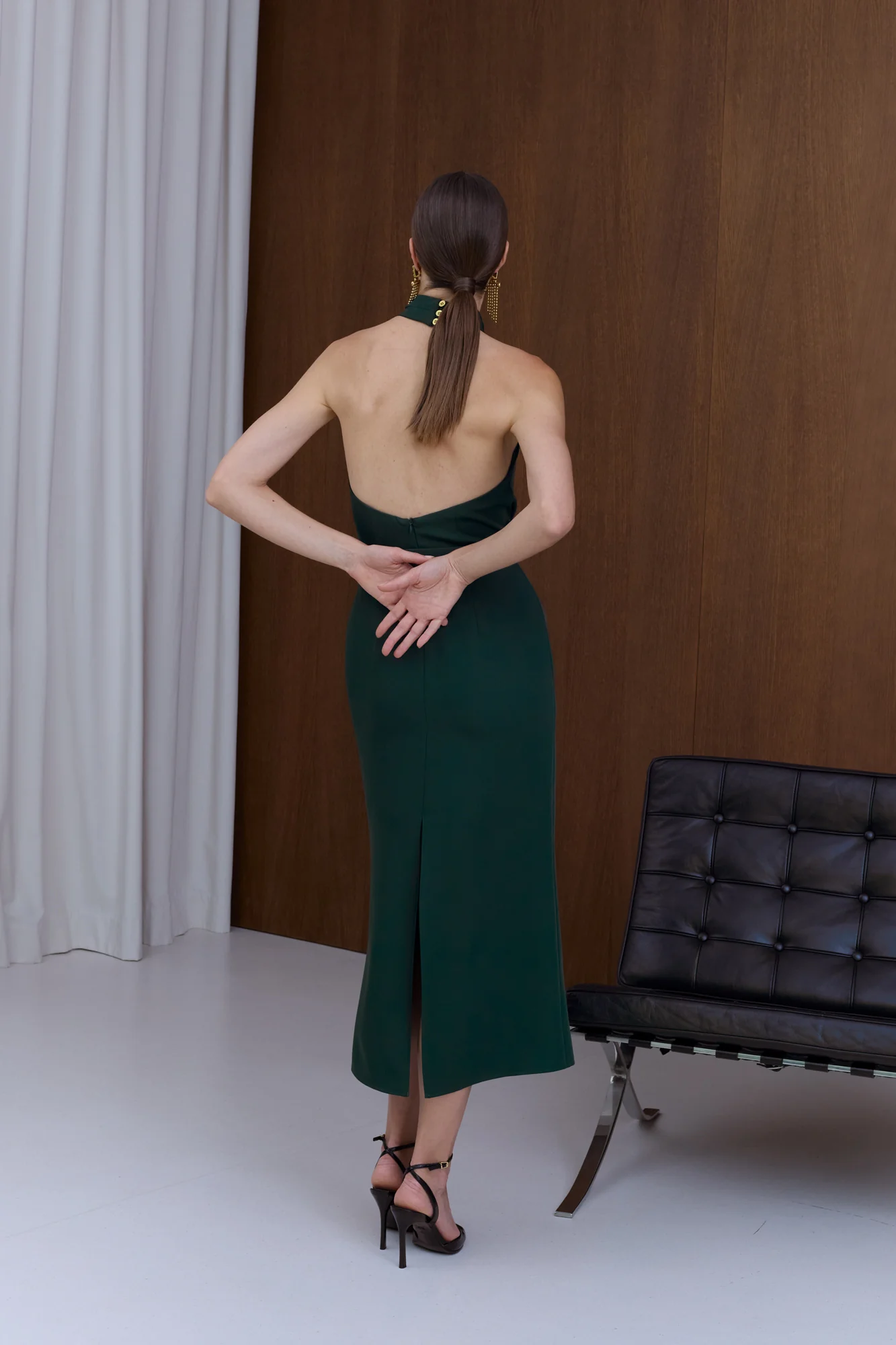 CELIA Green X Neck Midi Party Dress - Image 3