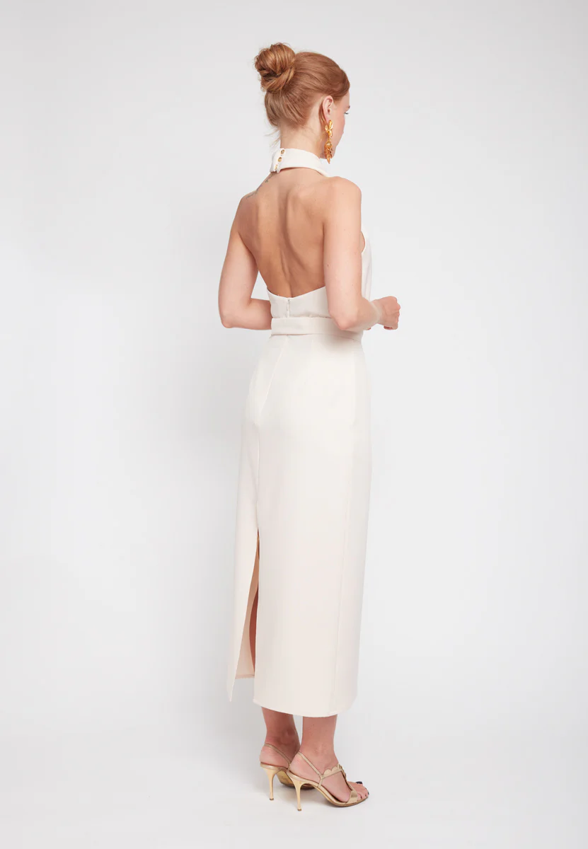 CELIA pastel cream X neck midi dress - Image 7