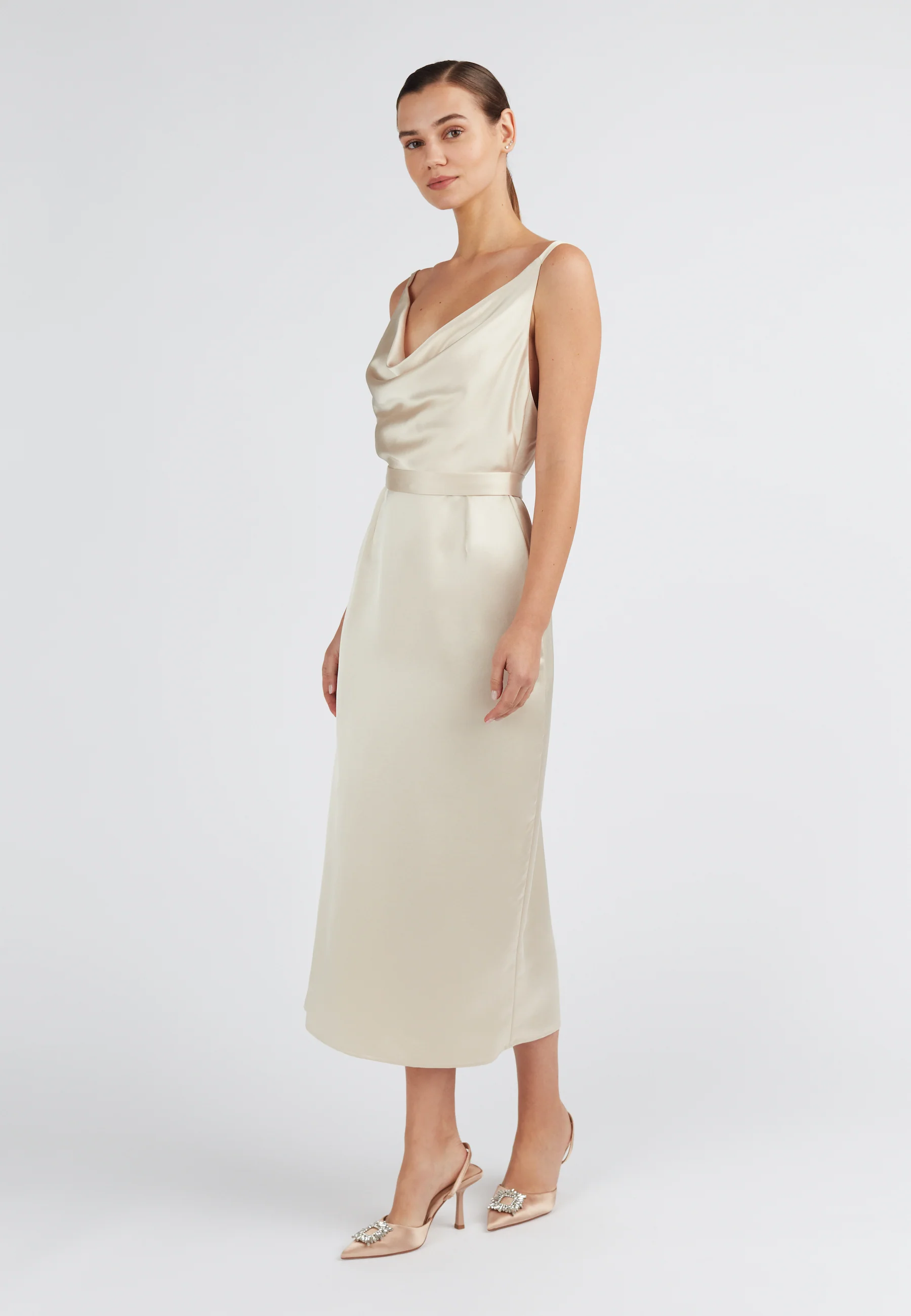 KAMEA champagne satin cocktail dress - Image 10