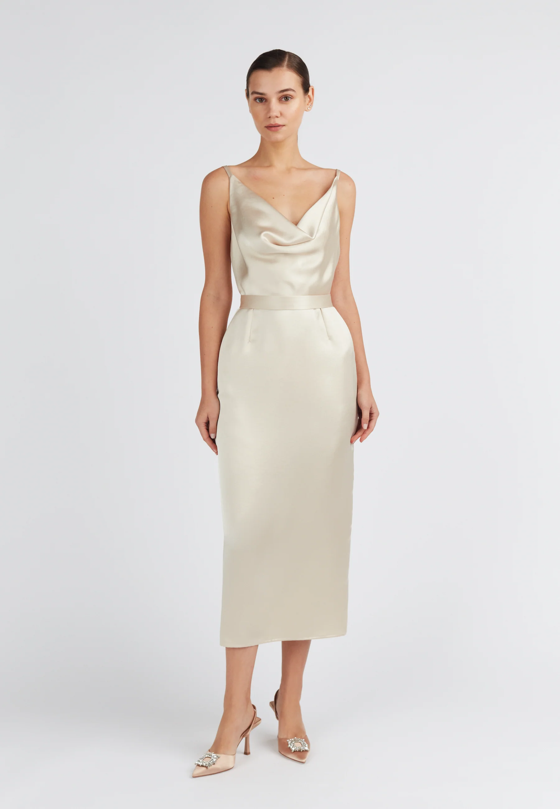 KAMEA champagne satin cocktail dress - Image 9