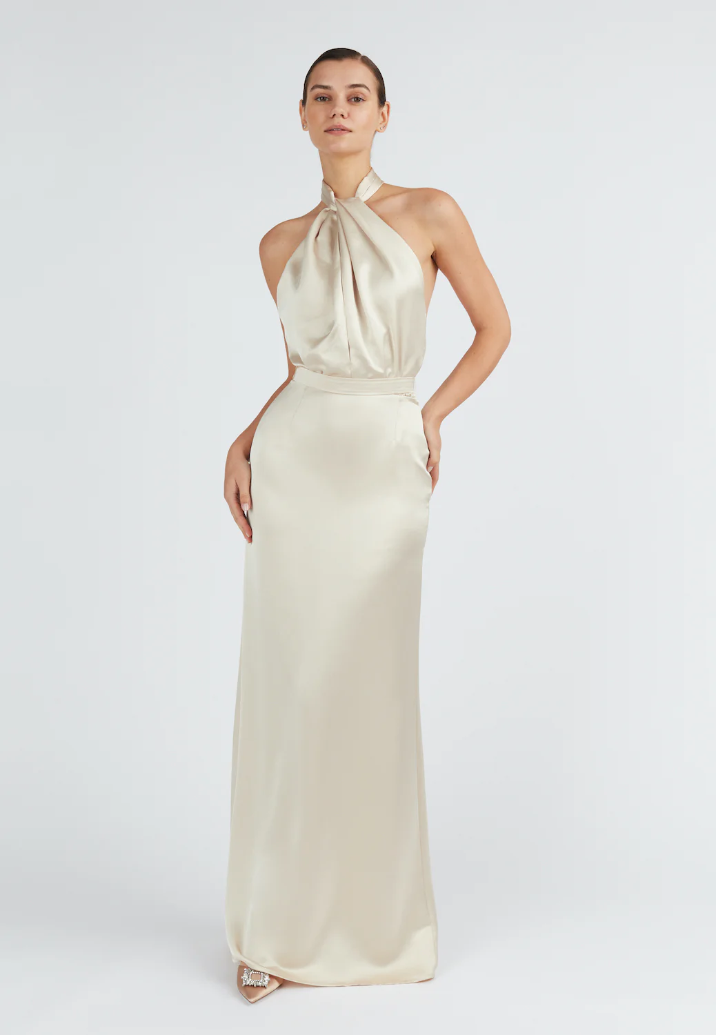 ELONA champagne satin evening maxi dress - Image 12
