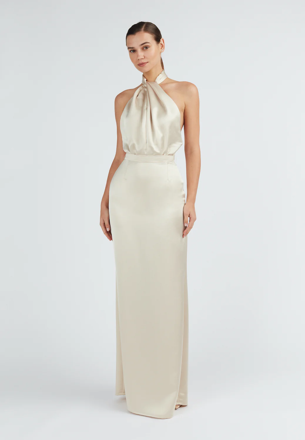 ELONA champagne satin evening maxi dress - Image 13