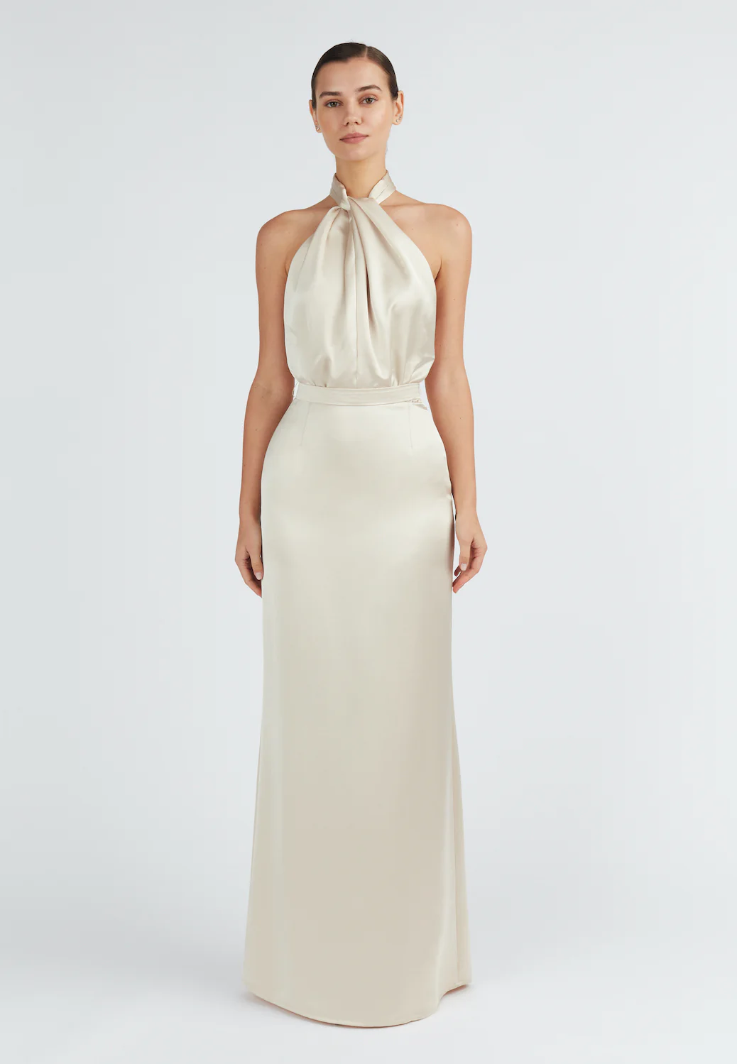 ELONA champagne satin evening maxi dress - Image 3
