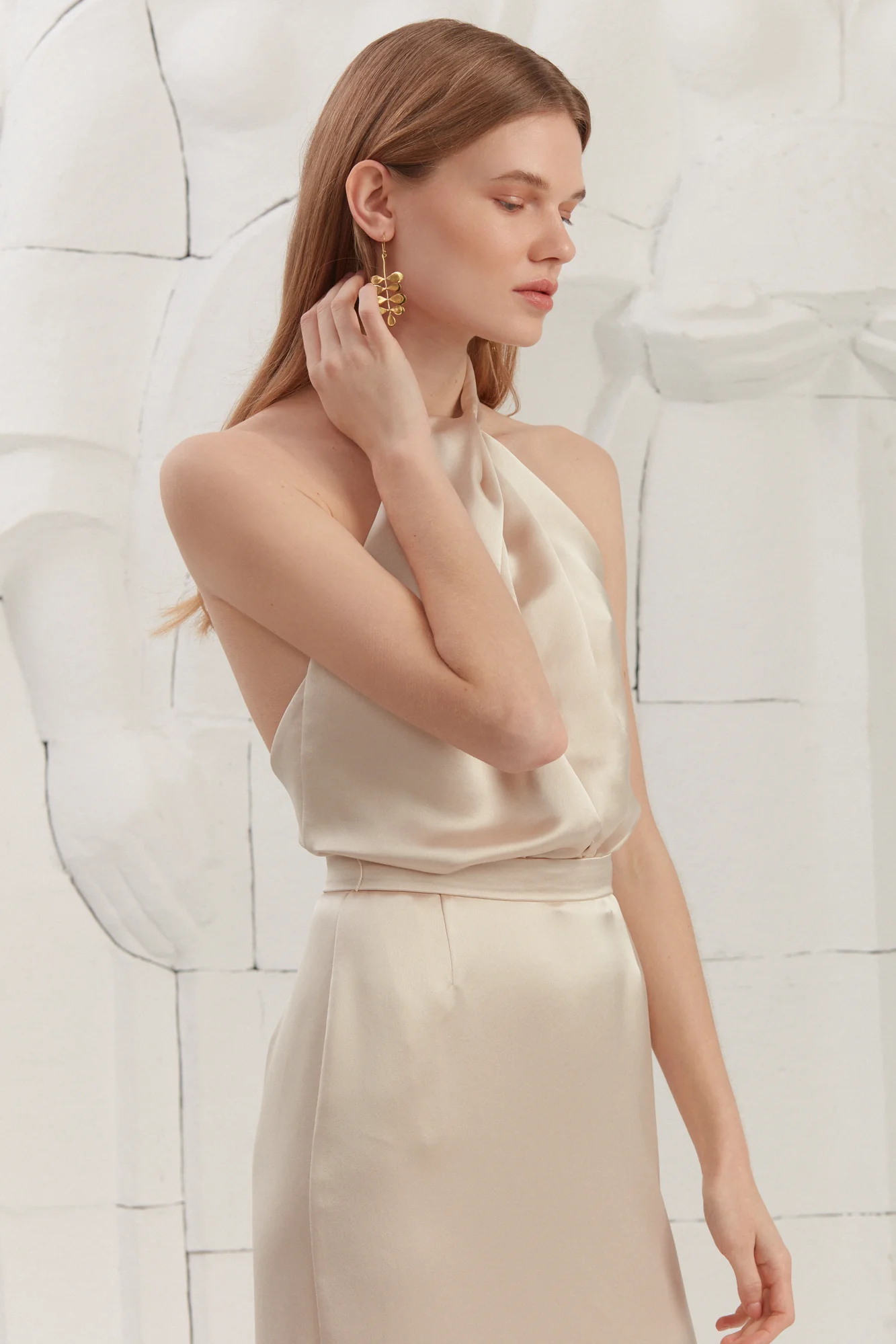 ELONA champagne satin evening maxi dress - Image 5
