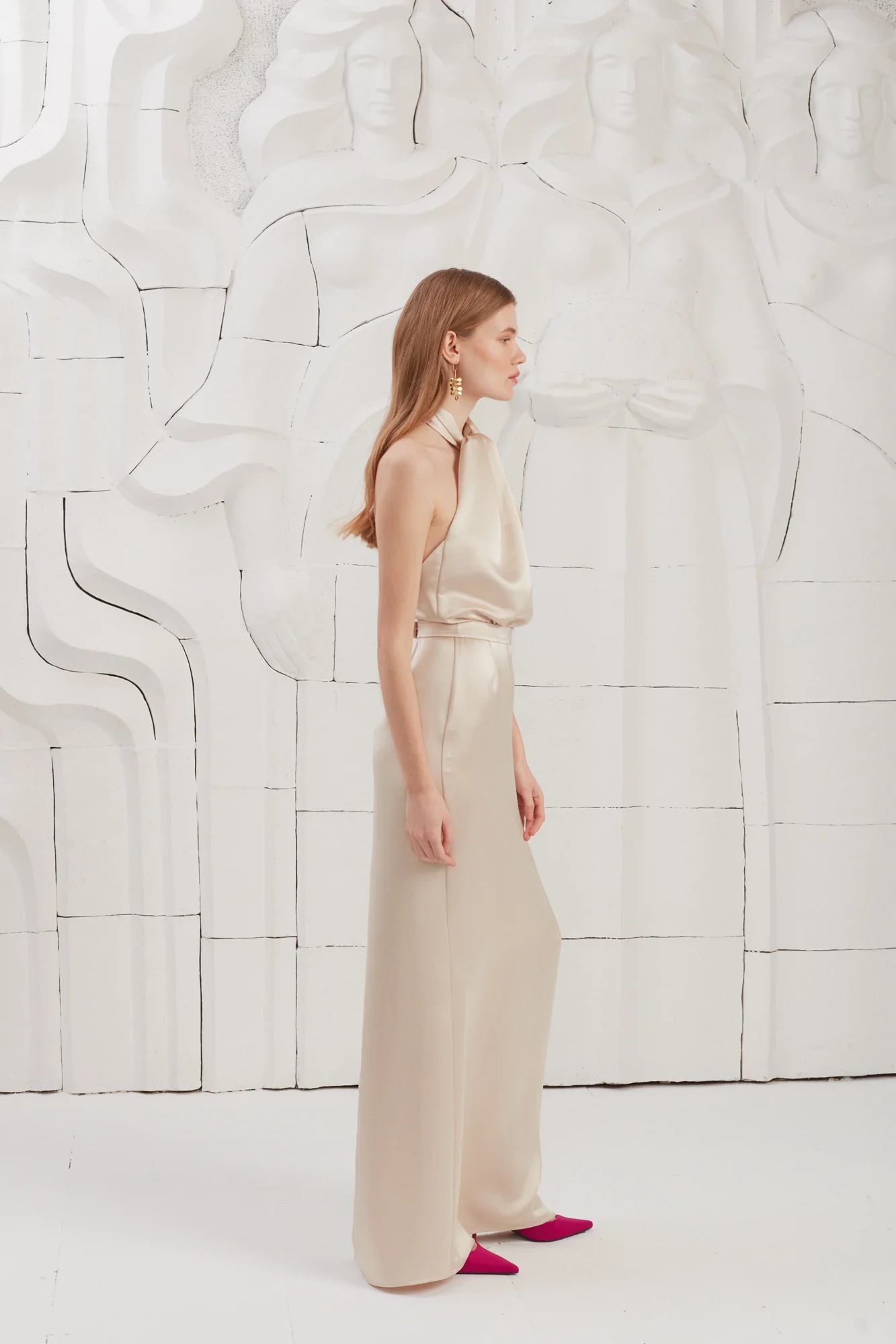 ELONA champagne satin evening maxi dress - Image 7