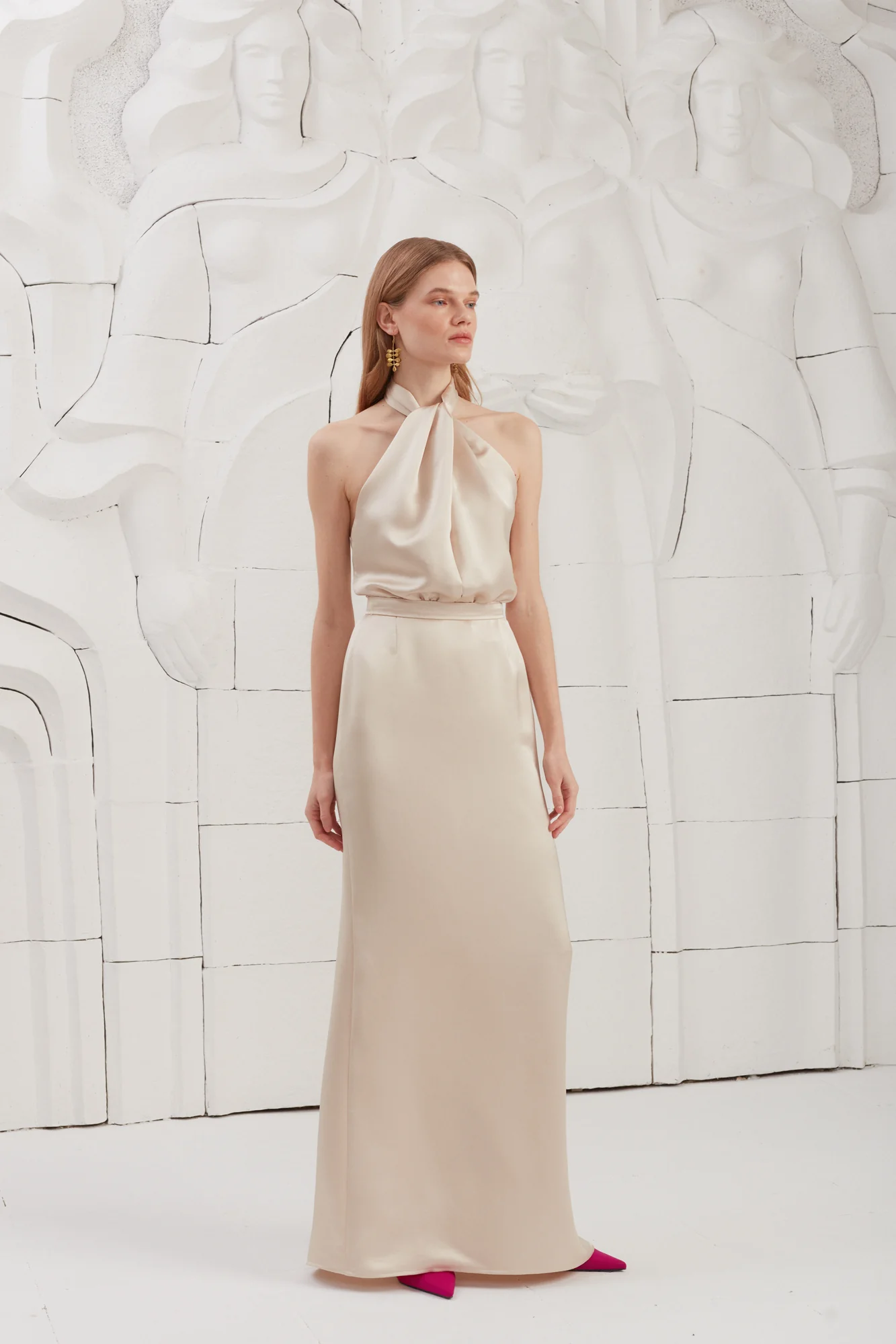 ELONA champagne satin evening maxi dress - Image 9
