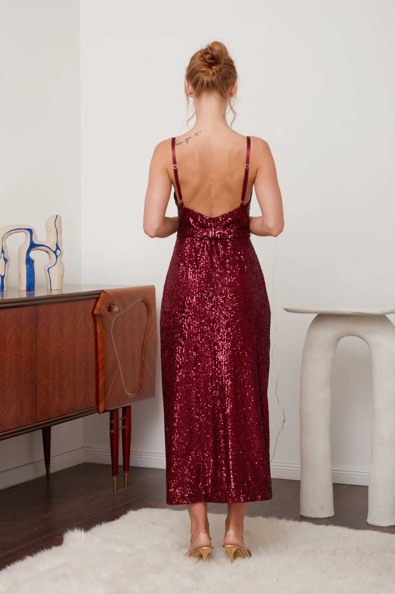 CHLOE deep red sequin open back cocktail dress - Image 6