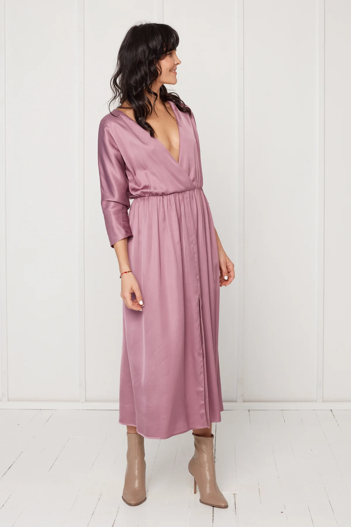 CIARA oversized kimono sleeve midi dress in purple - Image 3