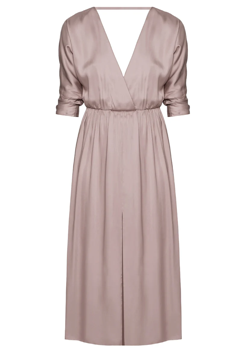 CIARA oversized kimono sleeve midi dress in taupe - Image 5