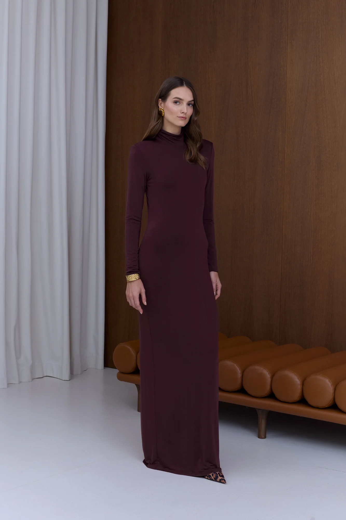 CINTIA Burgundy Open-Back Maxi Dress - Image 2