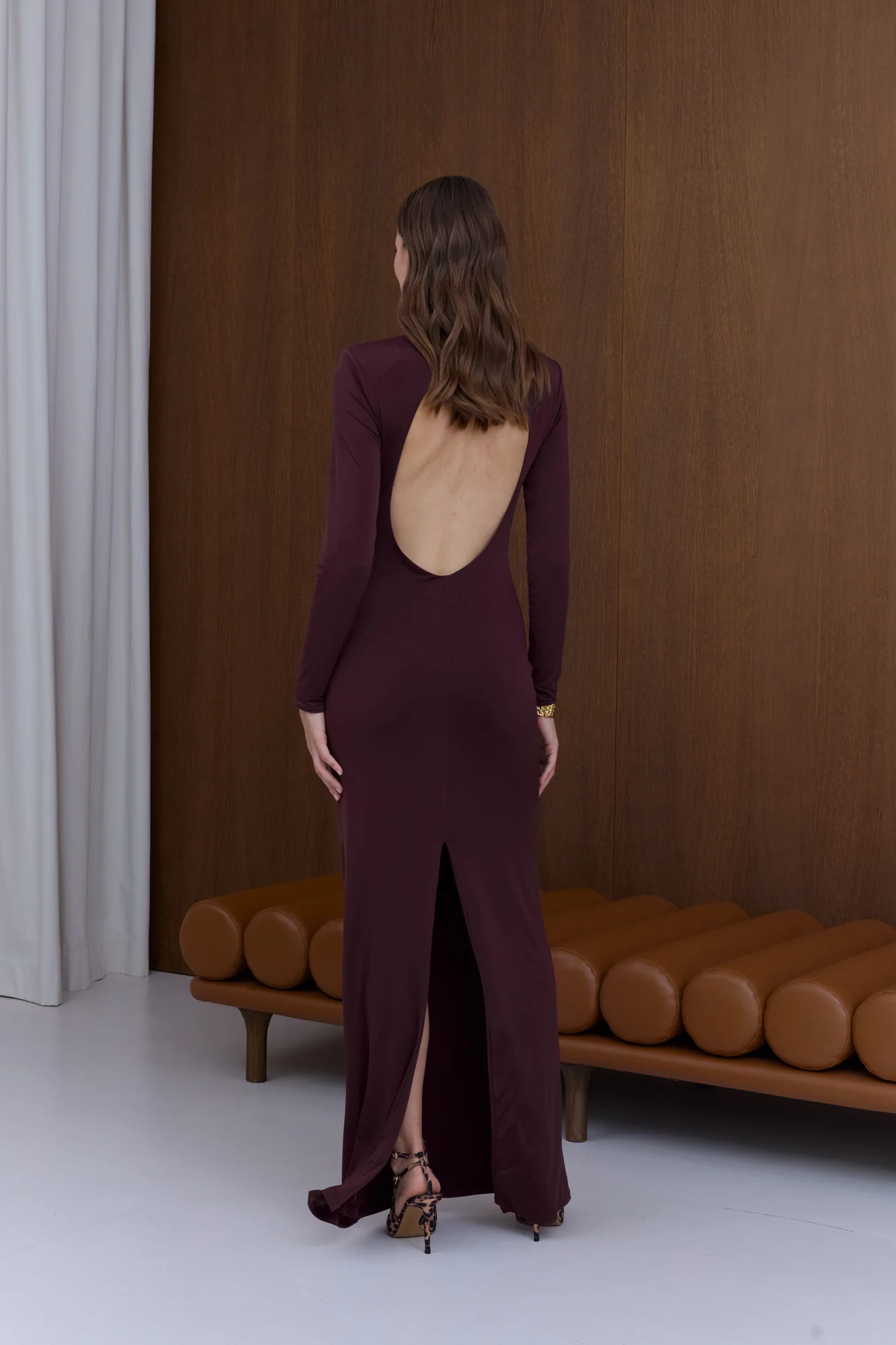 CINTIA Burgundy Open-Back Maxi Dress - Image 3
