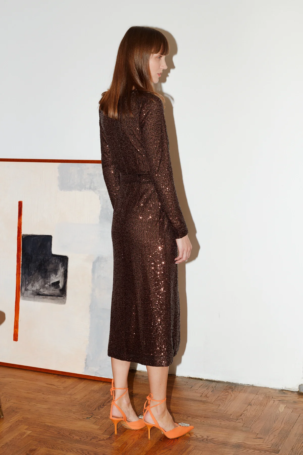 CLARA dark brown sequin midi dress - Image 3