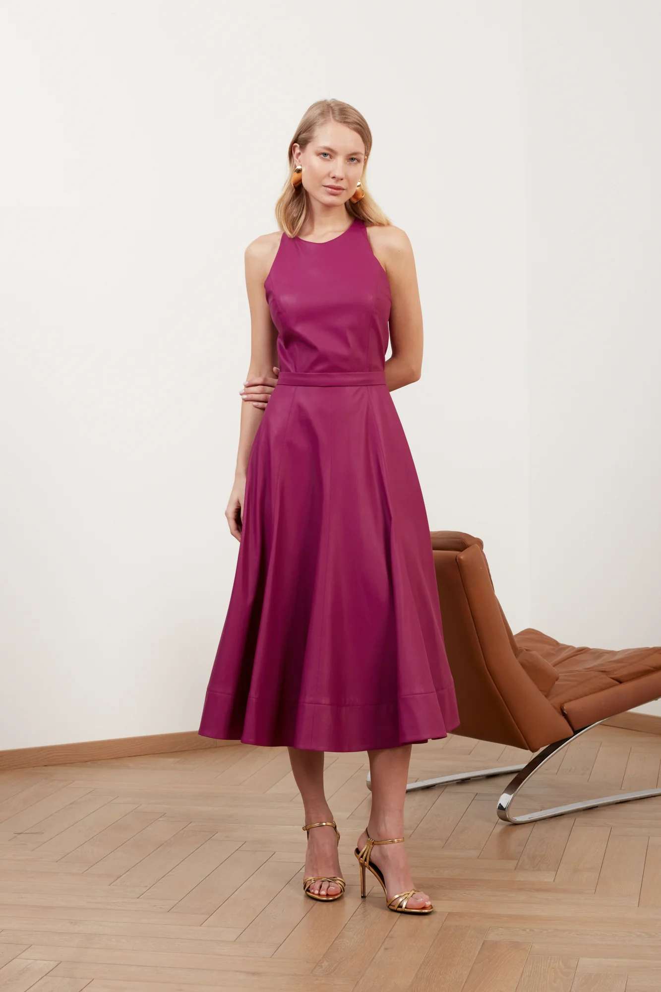 AVALON fuchsia pink faux leather cocktail dress - Image 3