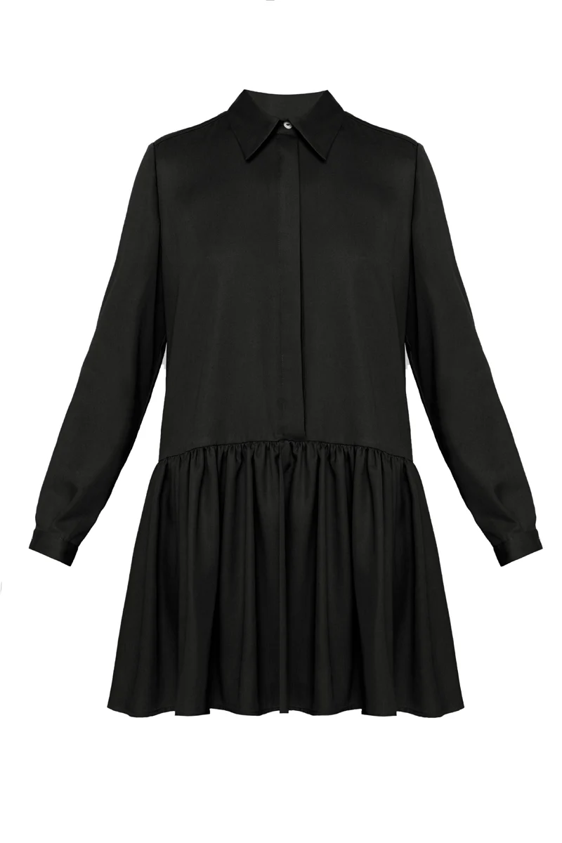 DANA tencel shirt dress with front frill in black - Image 5
