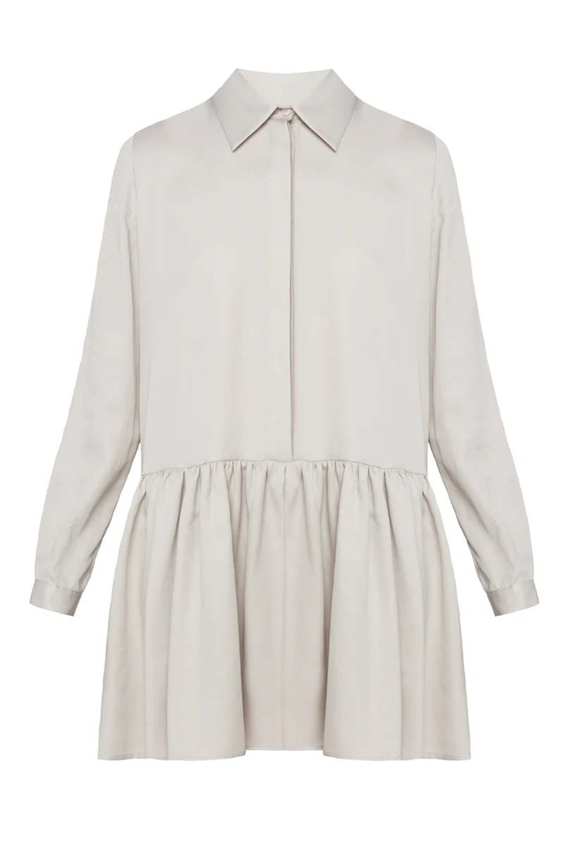 DANA tencel shirt dress with front frill in light grey - Image 5