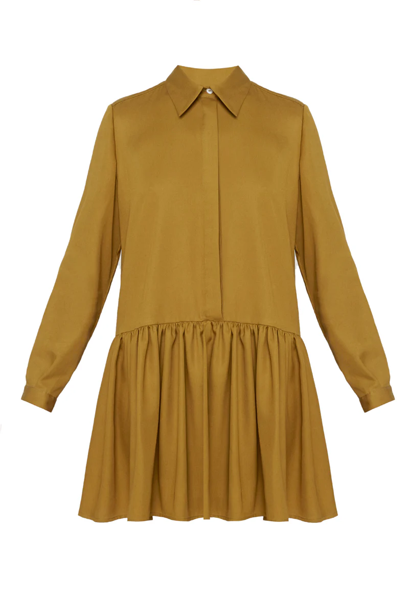 DANA tencel shirt dress with front frill in olive green - Image 5