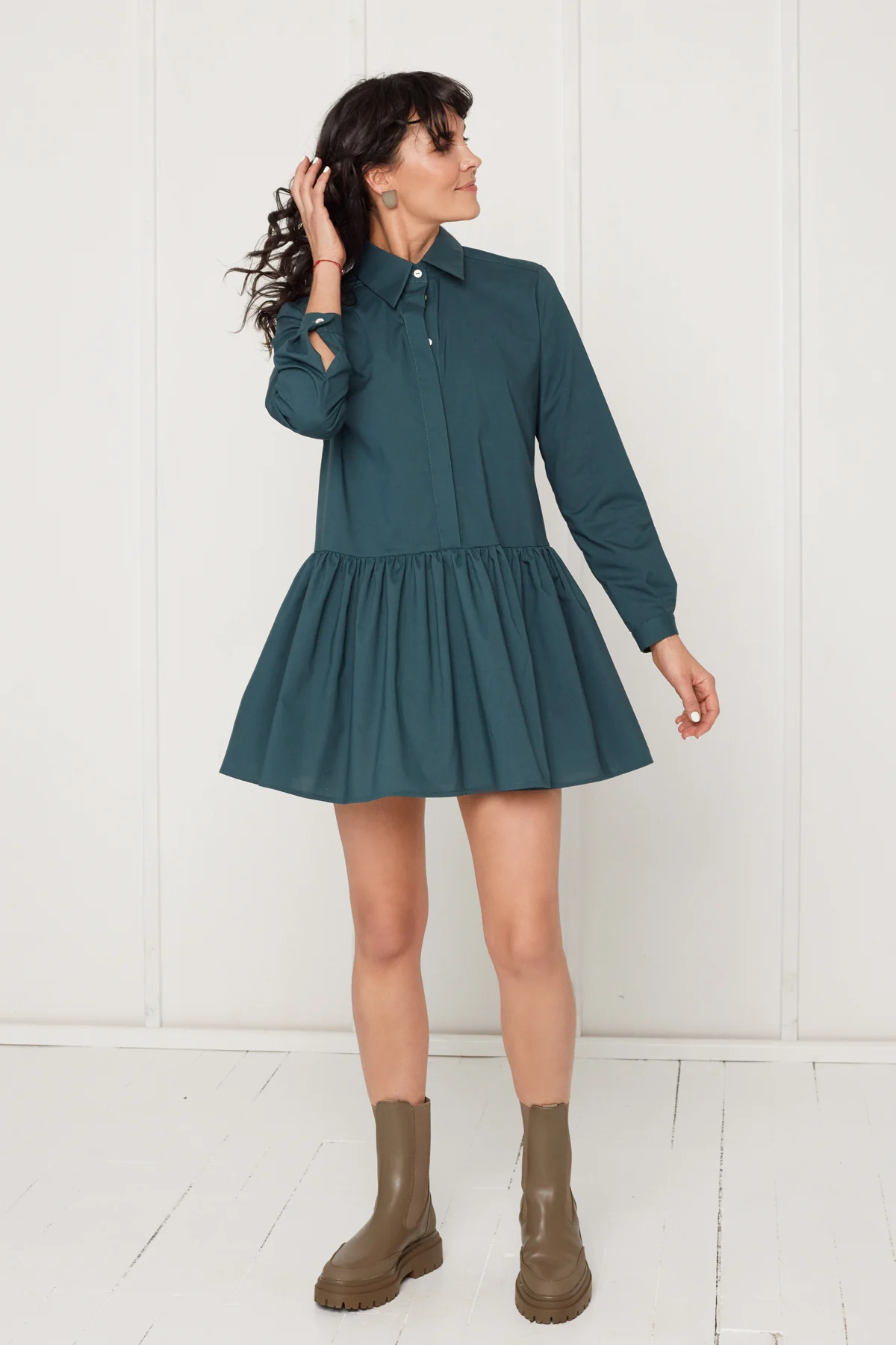 DANA tencel shirt dress with front frill in teal blue - Image 3