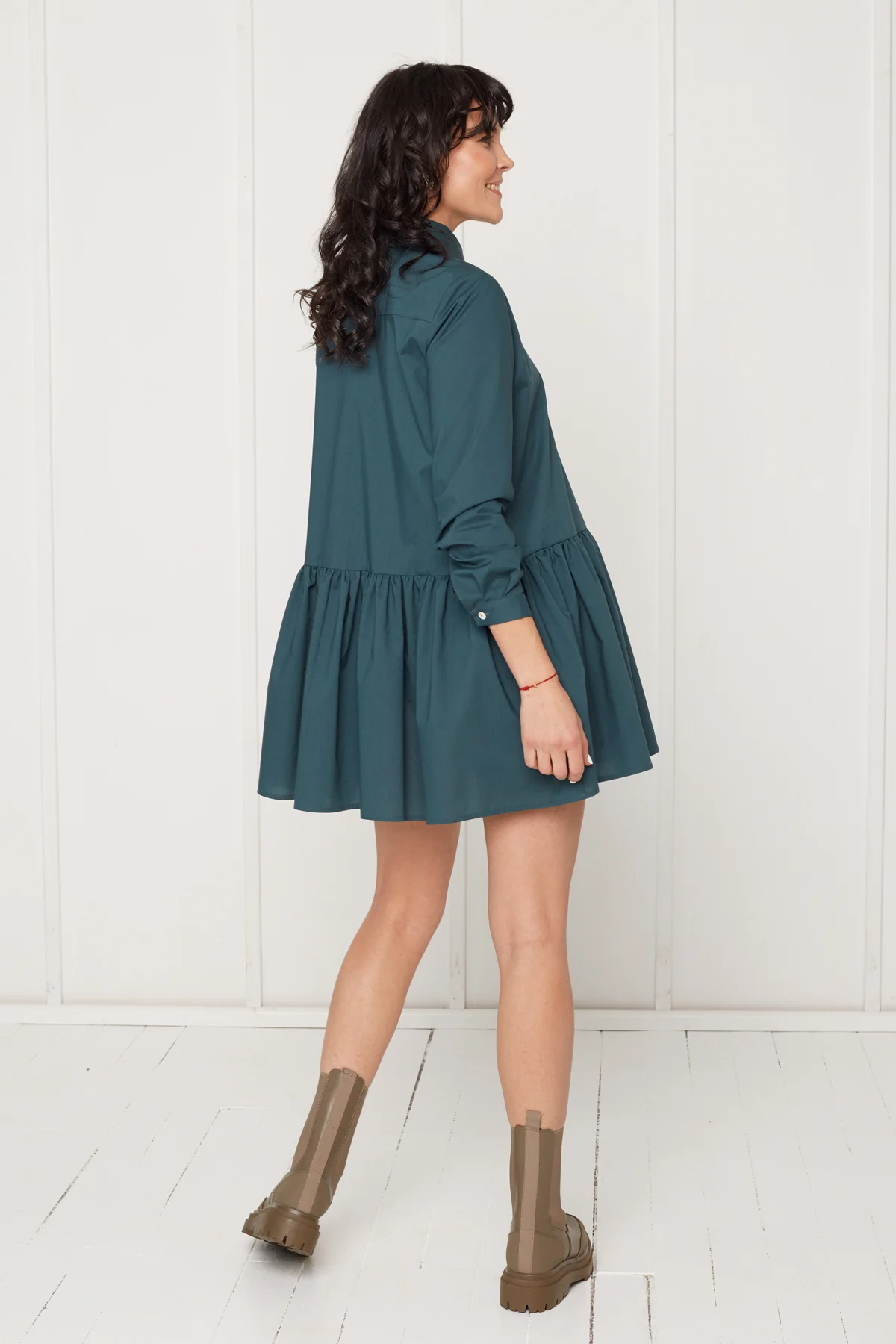 DANA tencel shirt dress with front frill in teal blue - Image 4