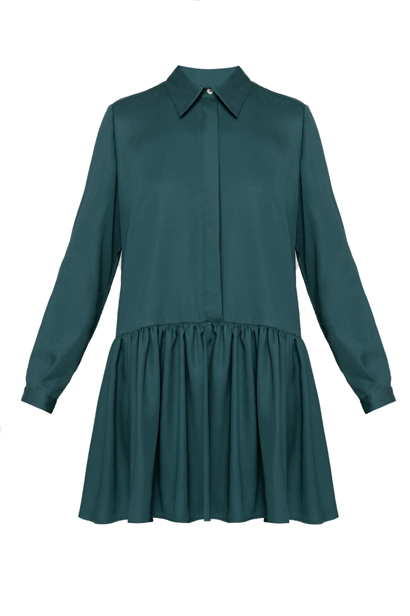 DANA tencel shirt dress with front frill in teal blue - Image 5