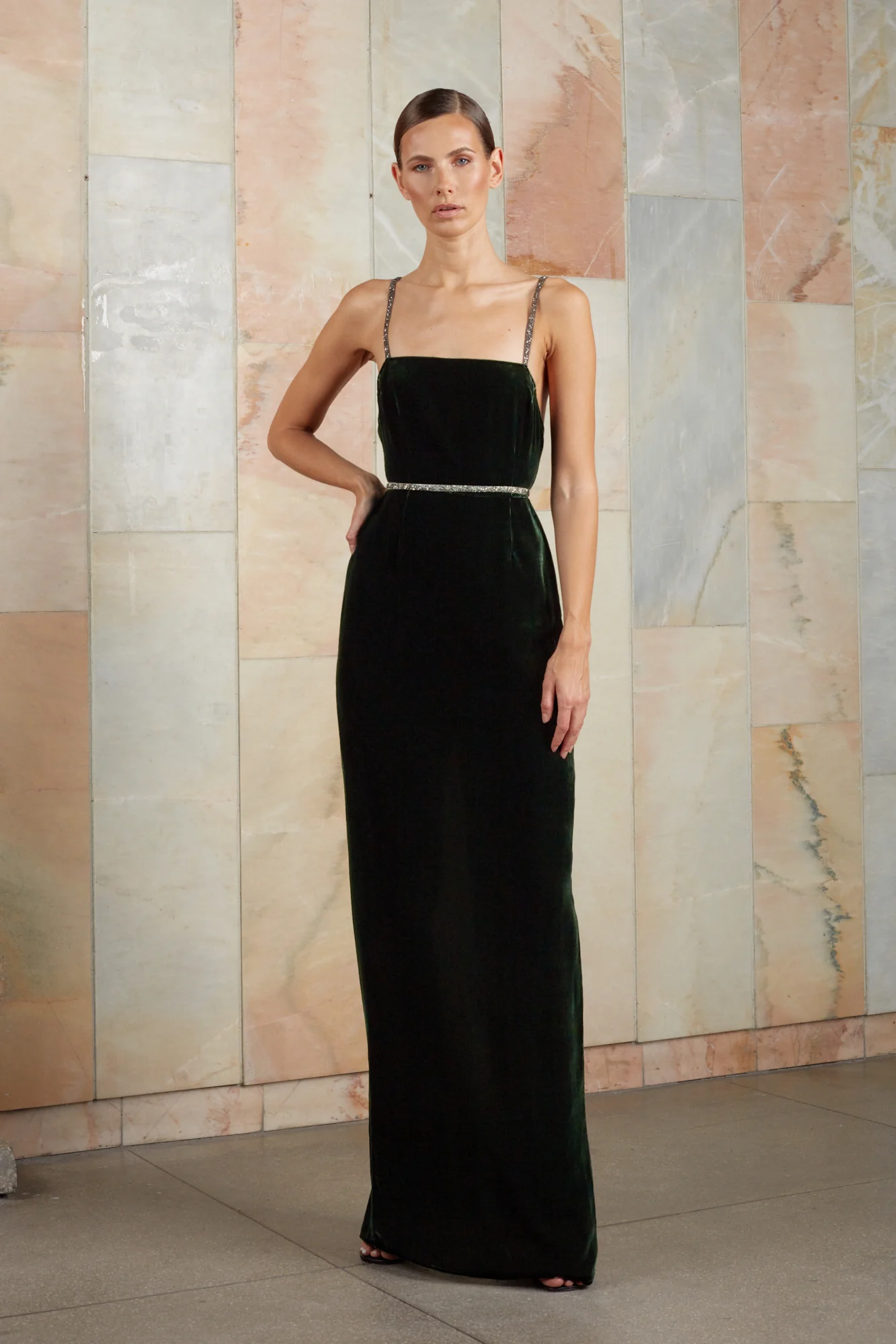 ENIGMA dark green maxi velvet dress - Image 4