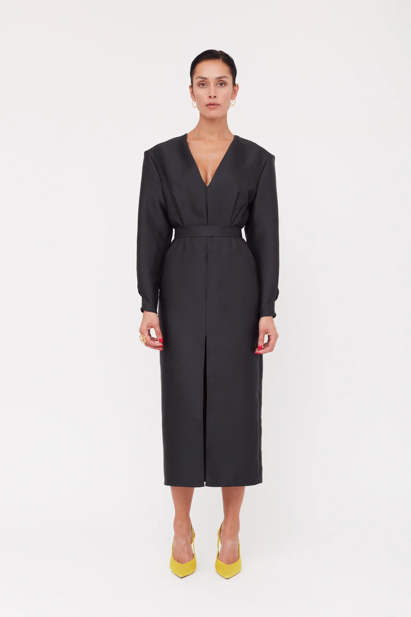 DEMA Black Shoulder Pad Midi Dress - Image 2